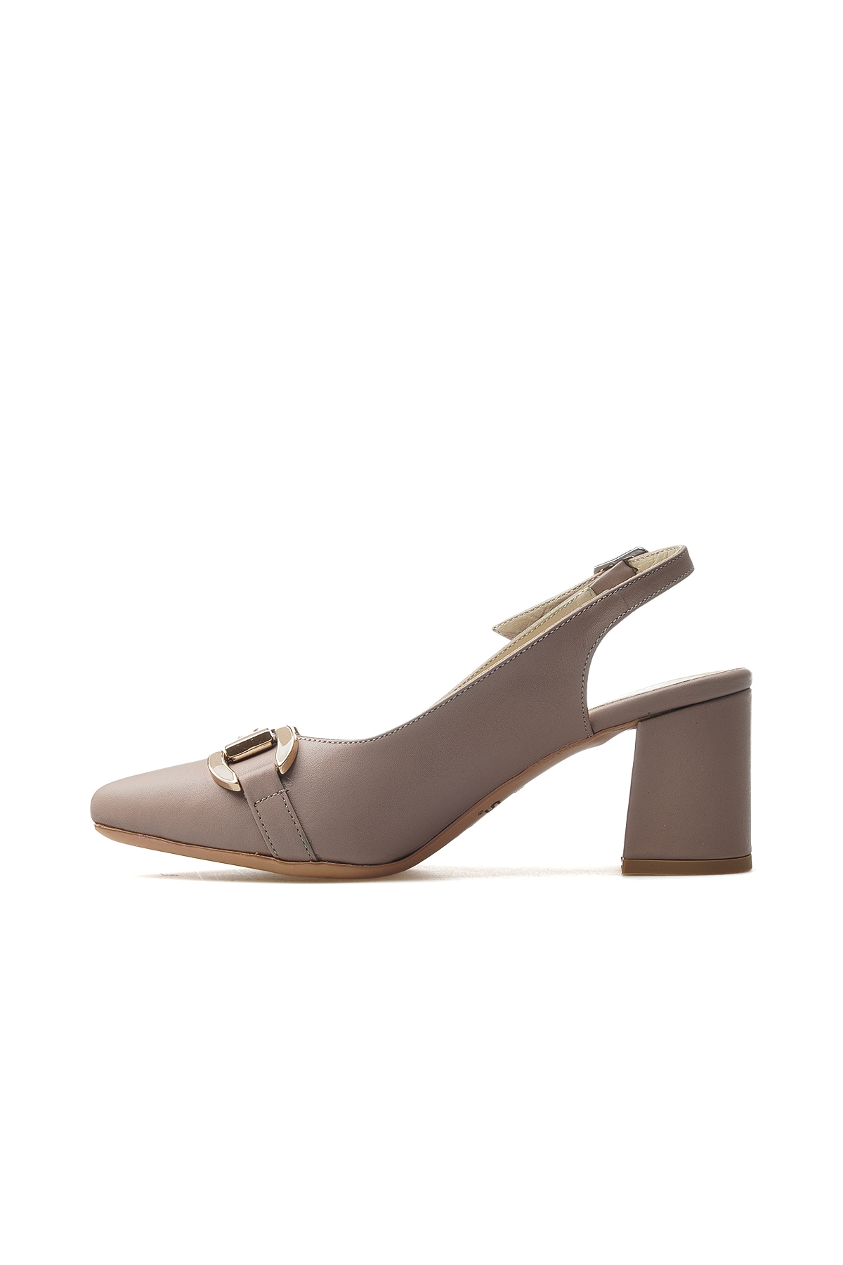 Kadın Hakiki Deri Toka Detaylı Kalın Topuklu Ayakkabı 25y 25461074y Z Vizon - Görsel 3