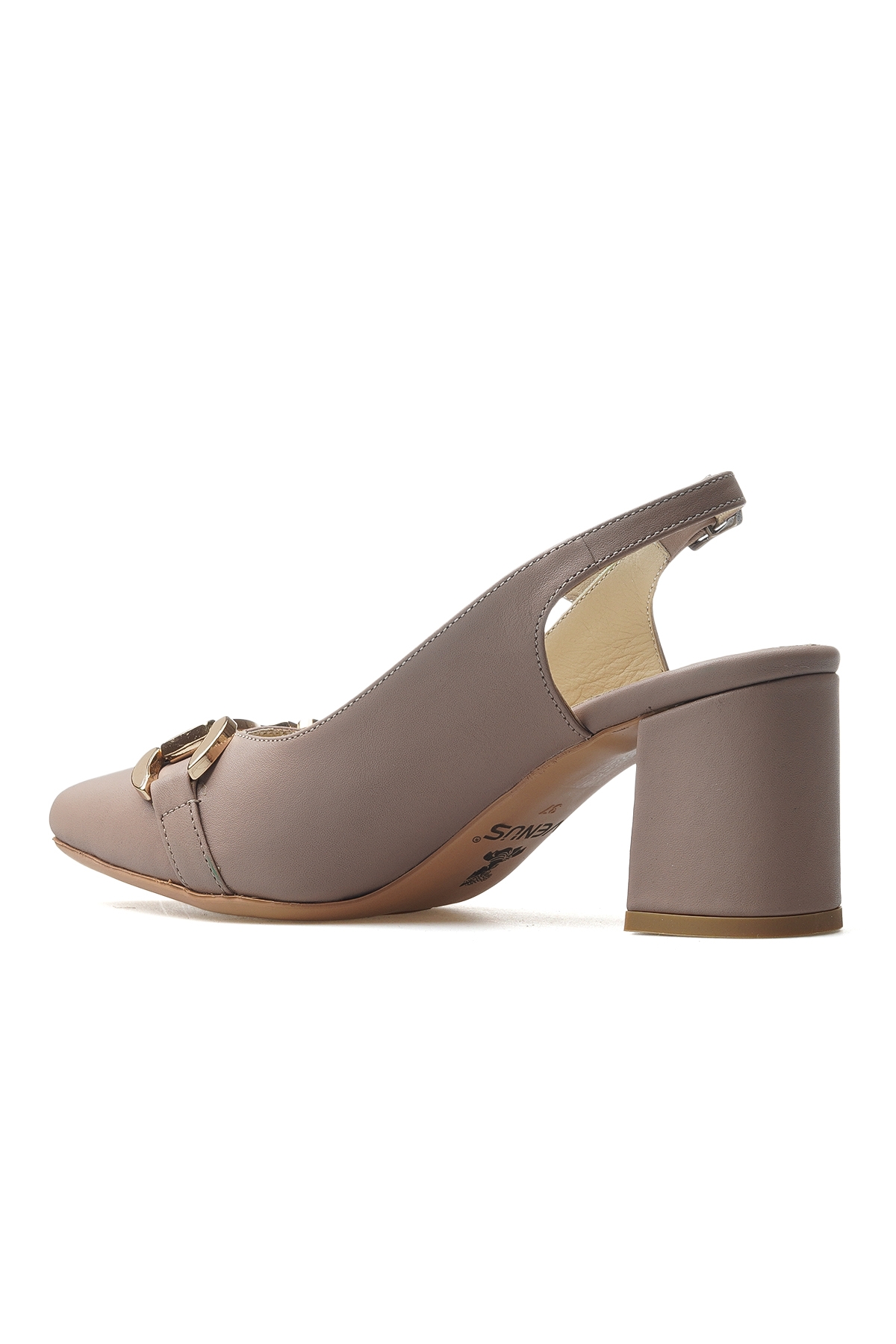 Kadın Hakiki Deri Toka Detaylı Kalın Topuklu Ayakkabı 25y 25461074y Z Vizon - Görsel 4