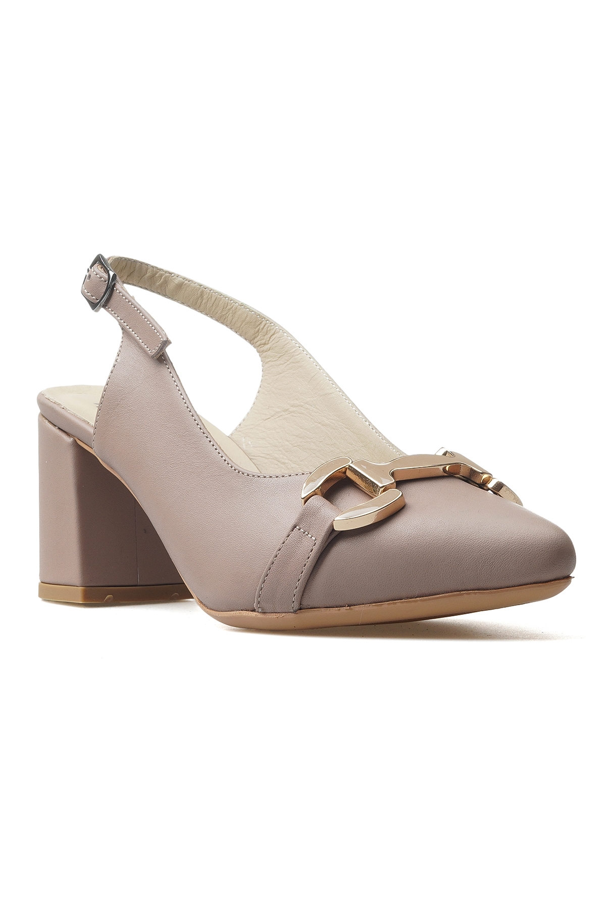 Kadın Hakiki Deri Toka Detaylı Kalın Topuklu Ayakkabı 25y 25461074y Z Vizon - Görsel 5