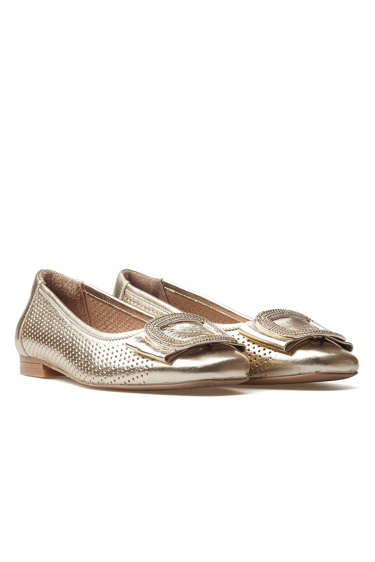 Kadın Hakiki Deri Toka Detaylı Günlük Babet 25y 2511103y Z Altın - Görsel 6