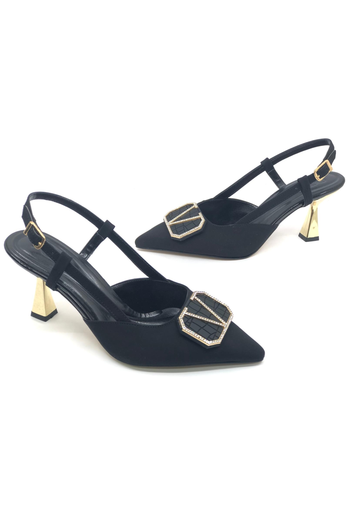 V Toka Detaylı Arkası Açık Stiletto Kadın Topuklu Ayakkabı - Görsel 3