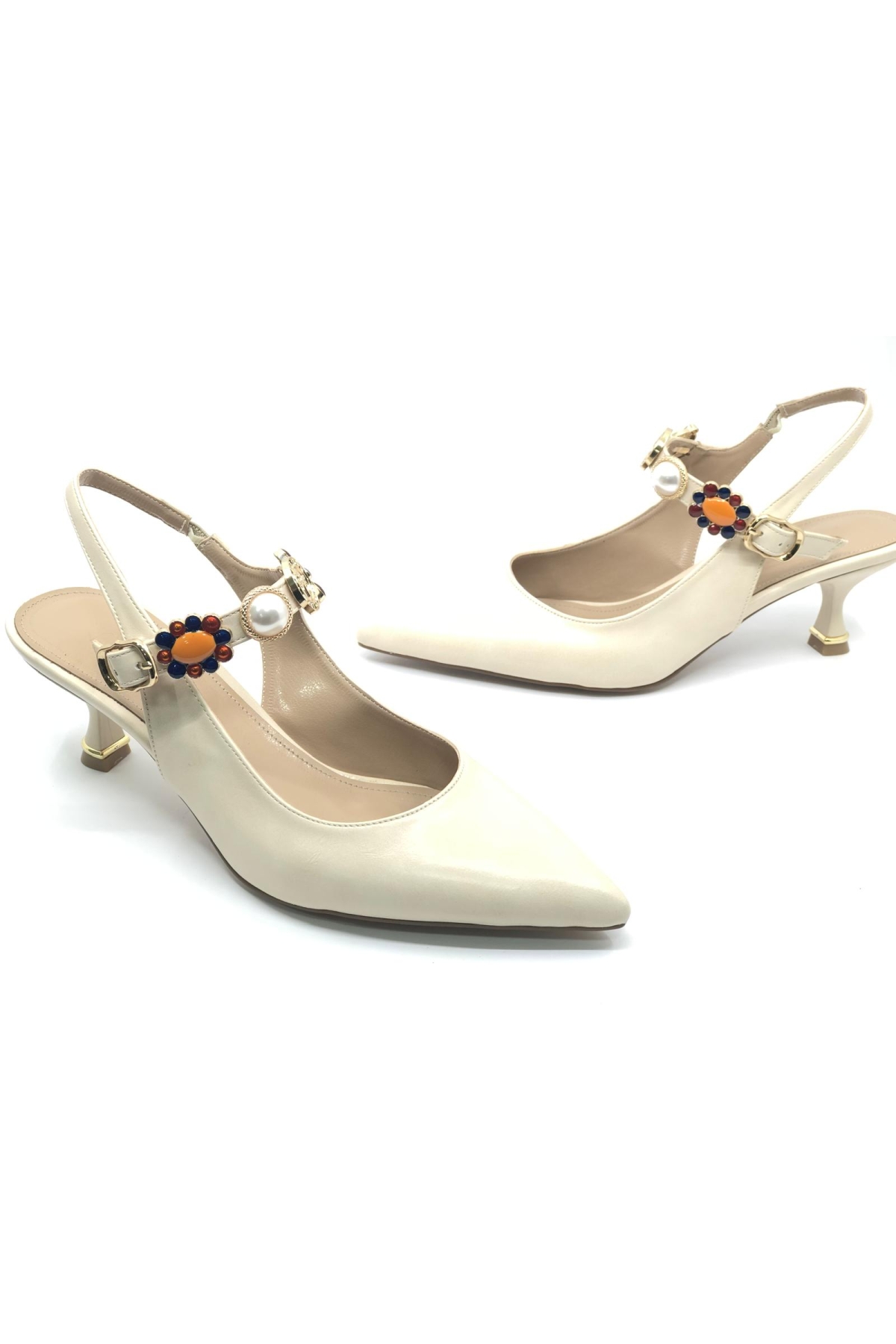 İnci Toka Detaylı Arkası Açık Stiletto Kadın Topuklu Ayakkabı - Görsel 4