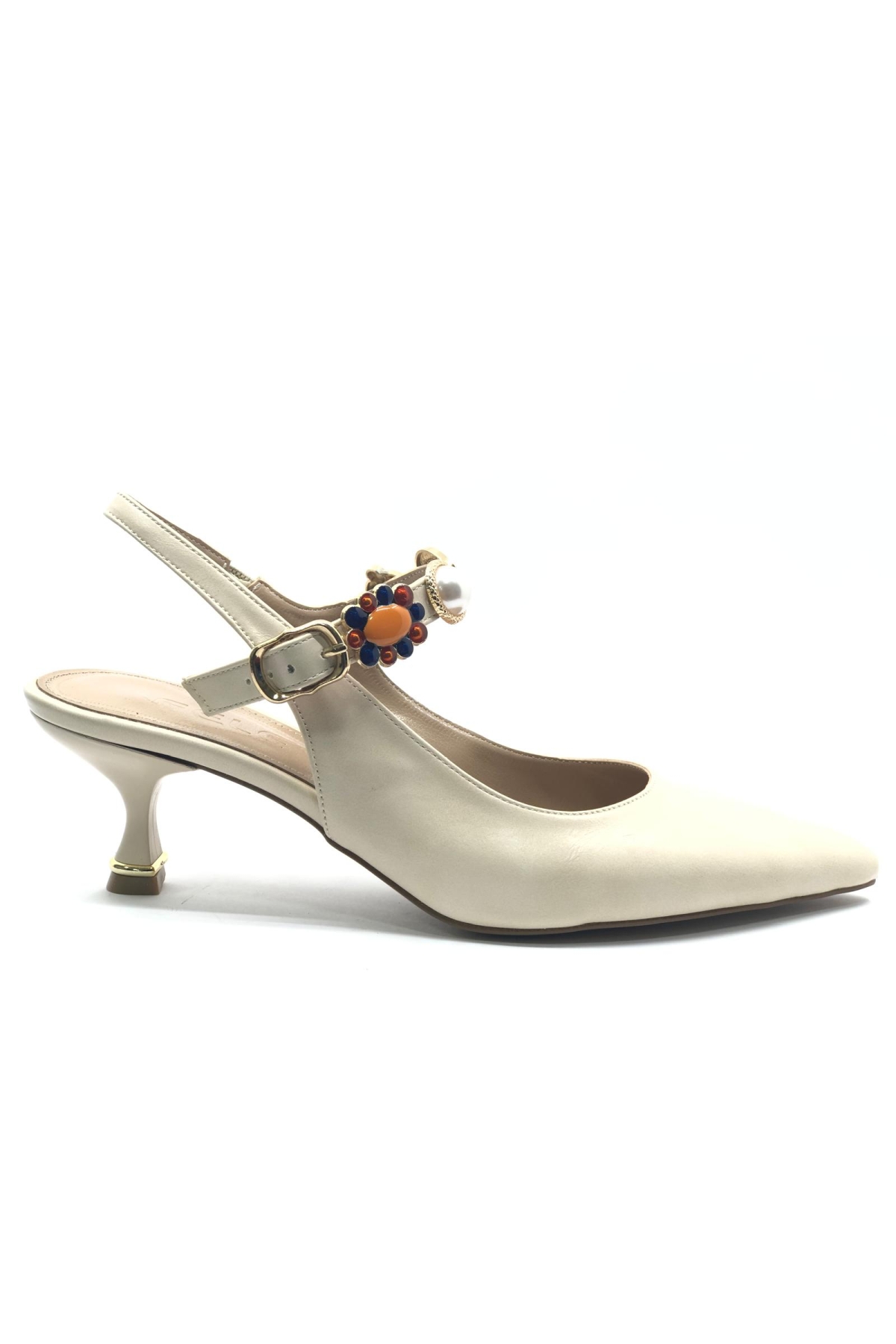 İnci Toka Detaylı Arkası Açık Stiletto Kadın Topuklu Ayakkabı - Görsel 5