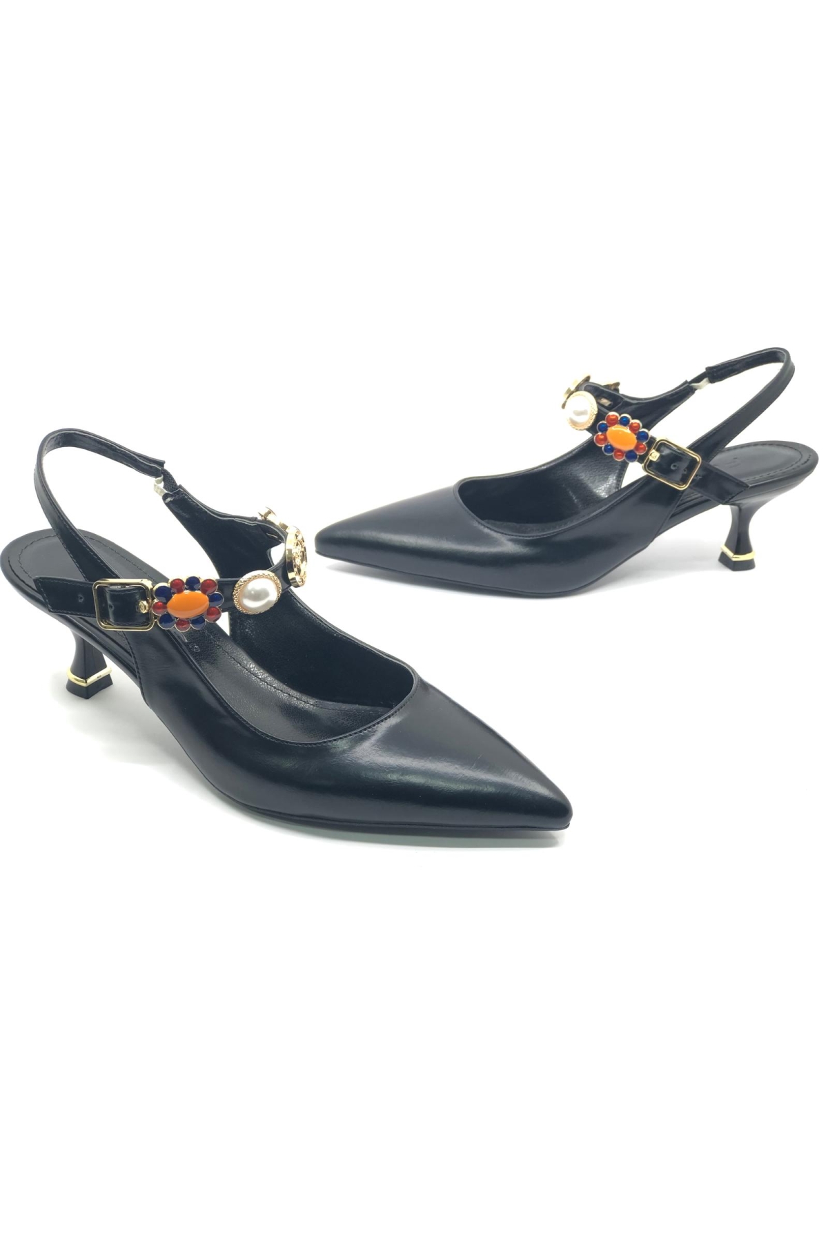 İnci Toka Detaylı Arkası Açık Stiletto Kadın Topuklu Ayakkabı - Görsel 4