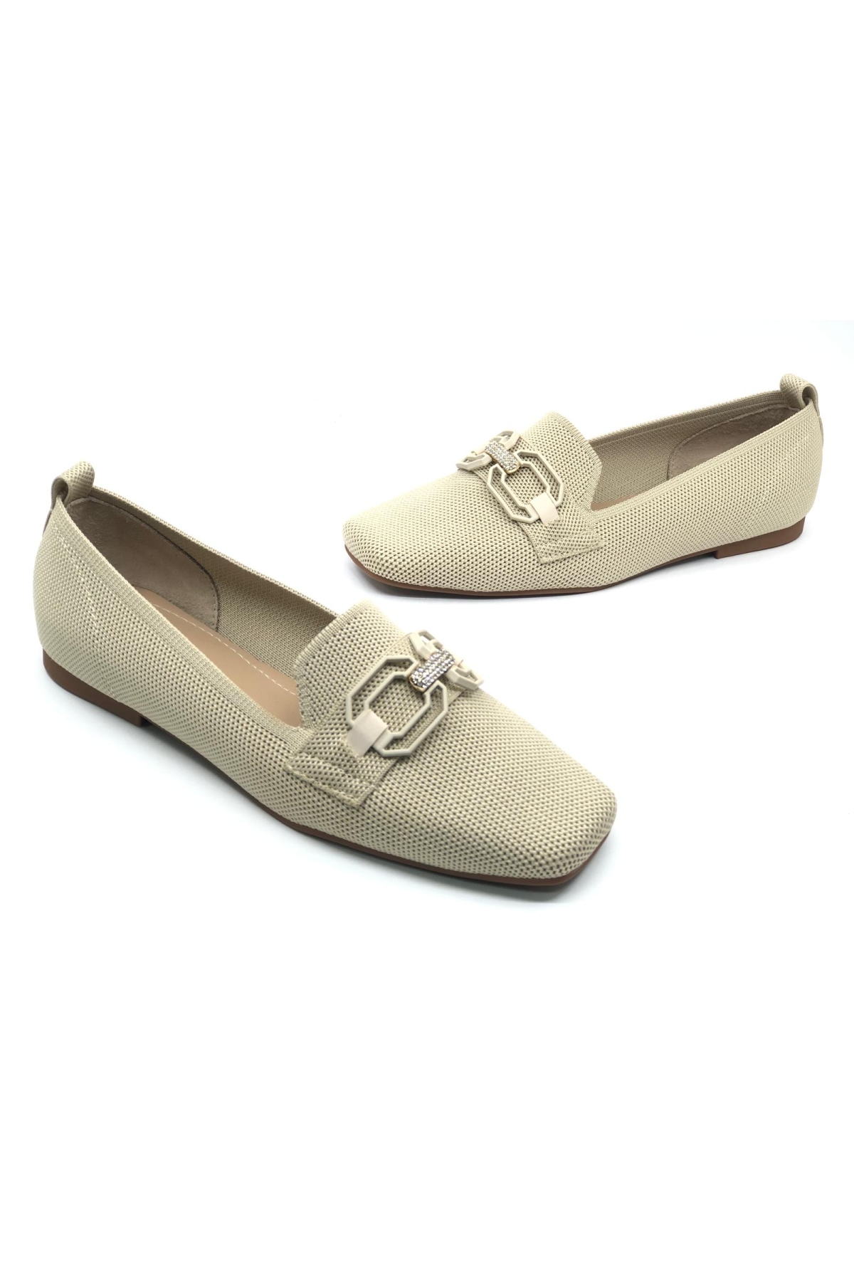 Triko Toka Detaylı Küt Burun Kadın Babet Ayakkabı - Görsel 3