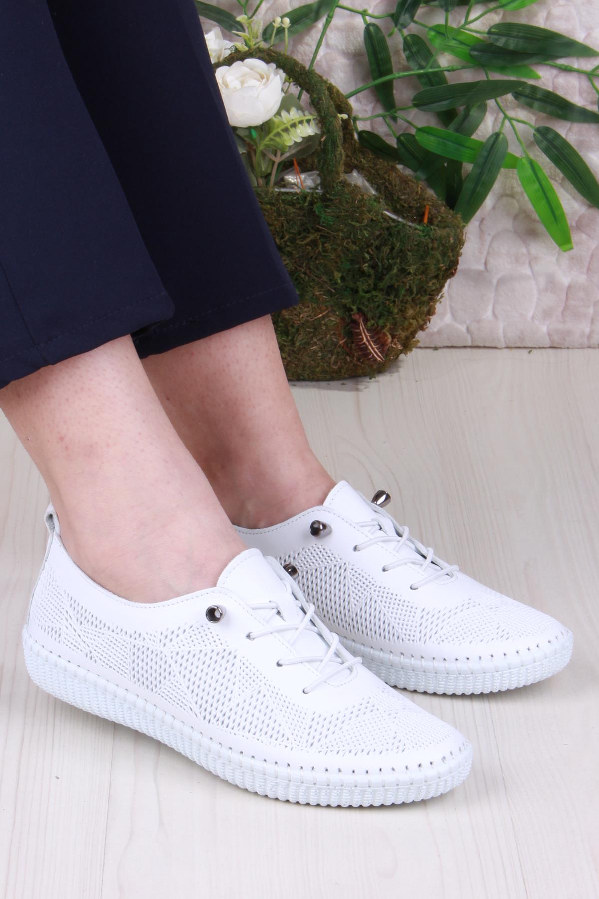 427892 Anatomik Rahat Esnek Lastik Bağcıklı Hakiki Deri Kadın Ayakkabı - Görsel 2