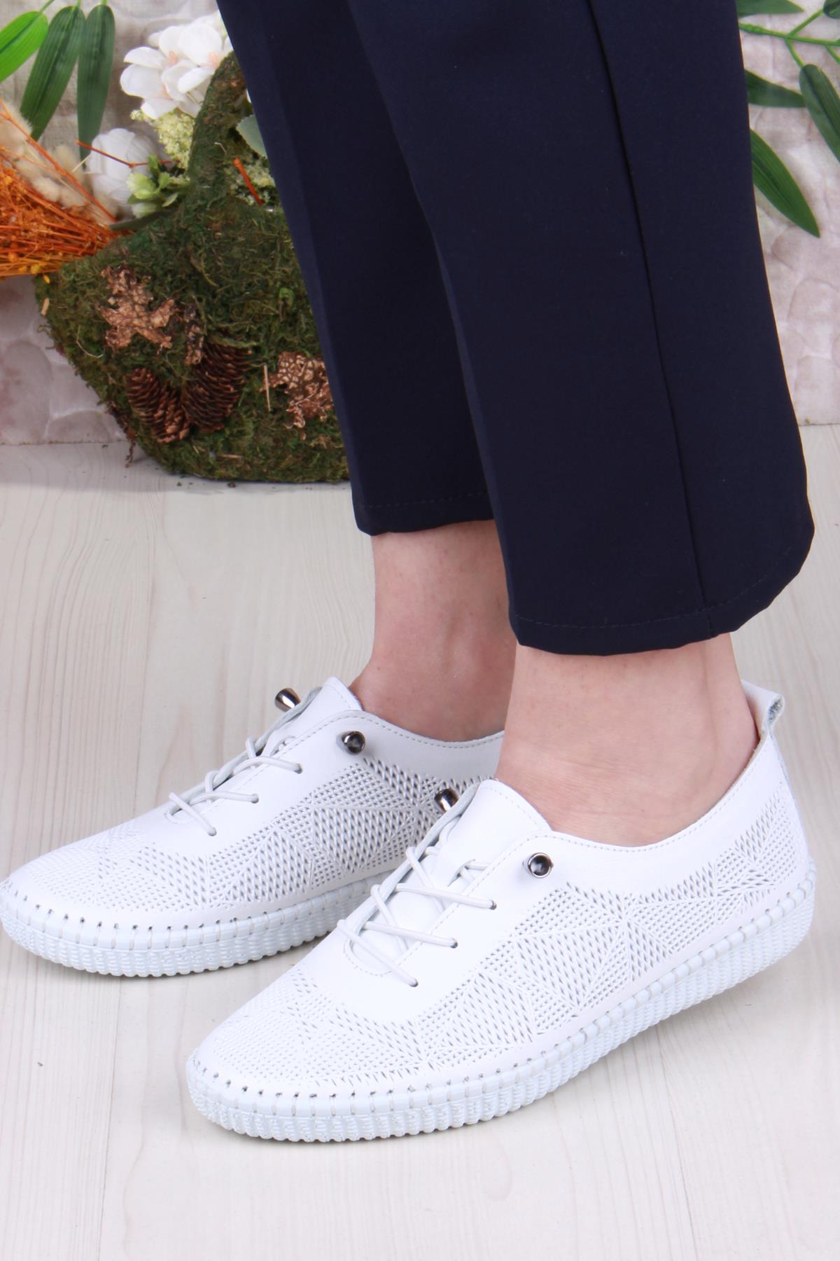 427892 Anatomik Rahat Esnek Lastik Bağcıklı Hakiki Deri Kadın Ayakkabı - Görsel 3