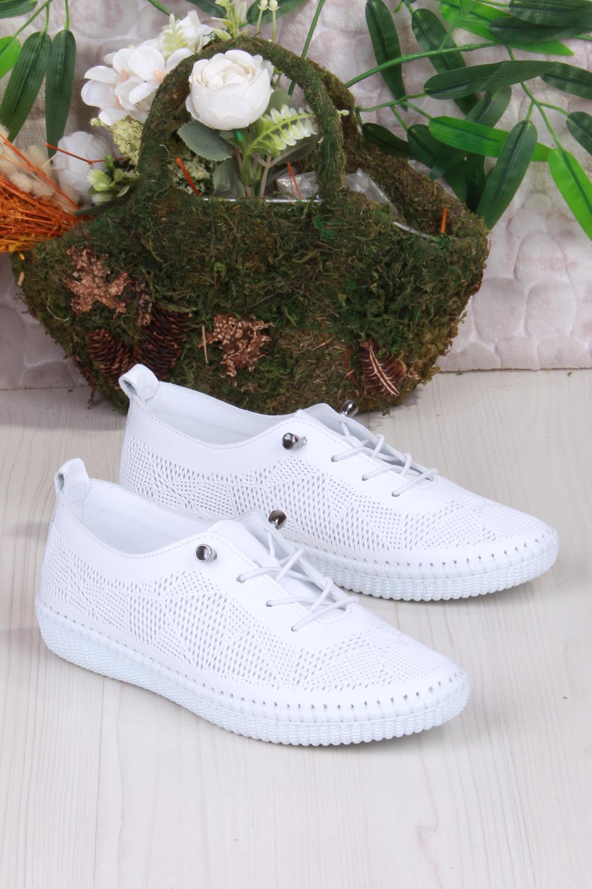 427892 Anatomik Rahat Esnek Lastik Bağcıklı Hakiki Deri Kadın Ayakkabı - Görsel 4