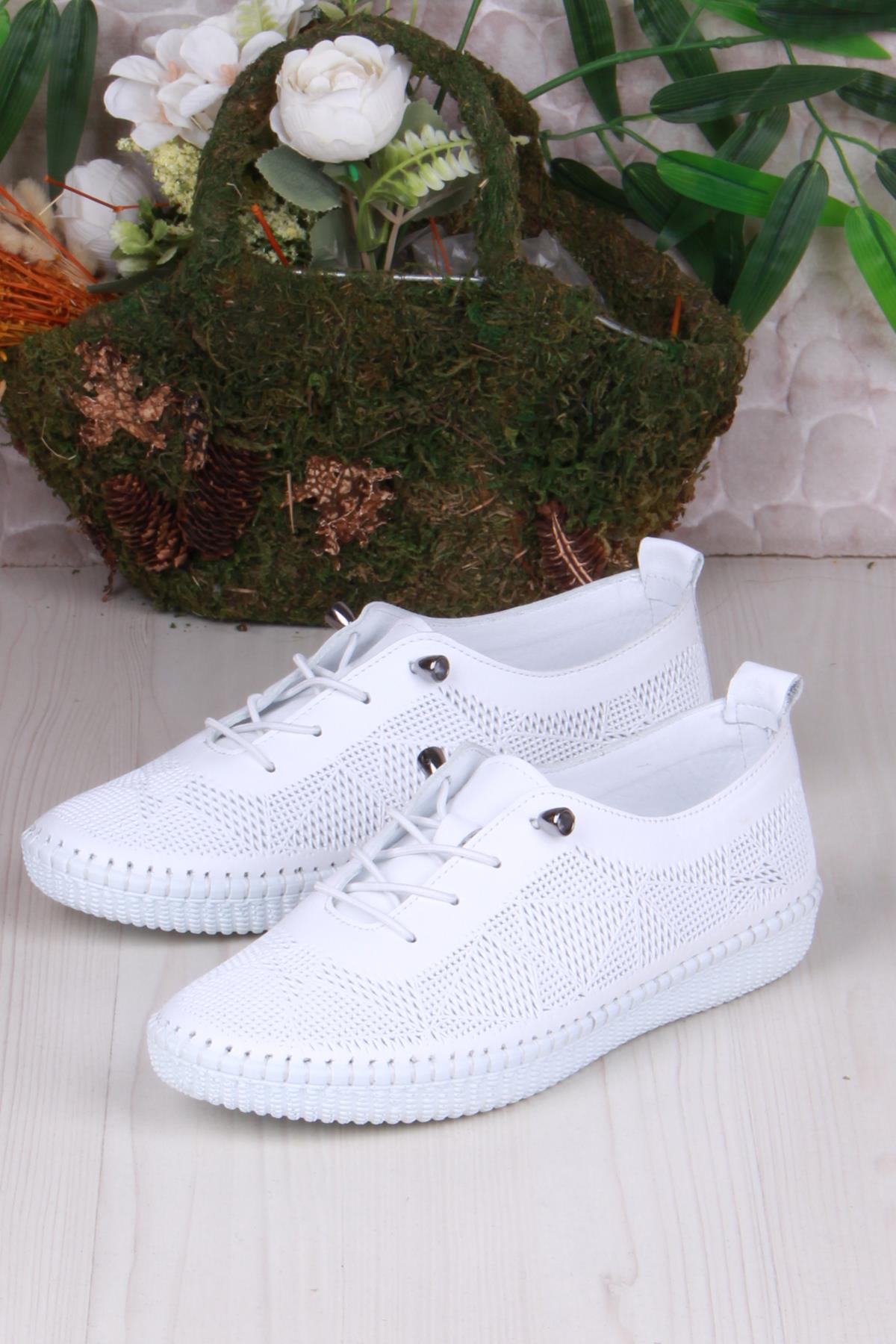 427892 Anatomik Rahat Esnek Lastik Bağcıklı Hakiki Deri Kadın Ayakkabı - Görsel 5