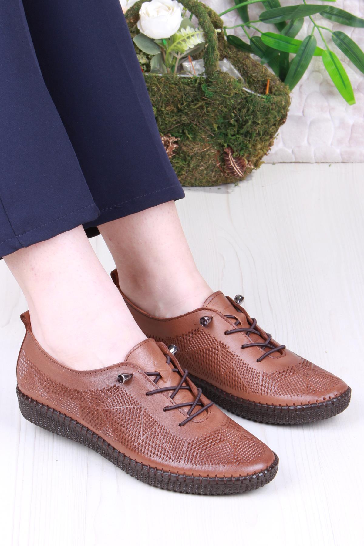 427892 Anatomik Rahat Esnek Lastik Bağcıklı Hakiki Deri Kadın Ayakkabı - Görsel 2