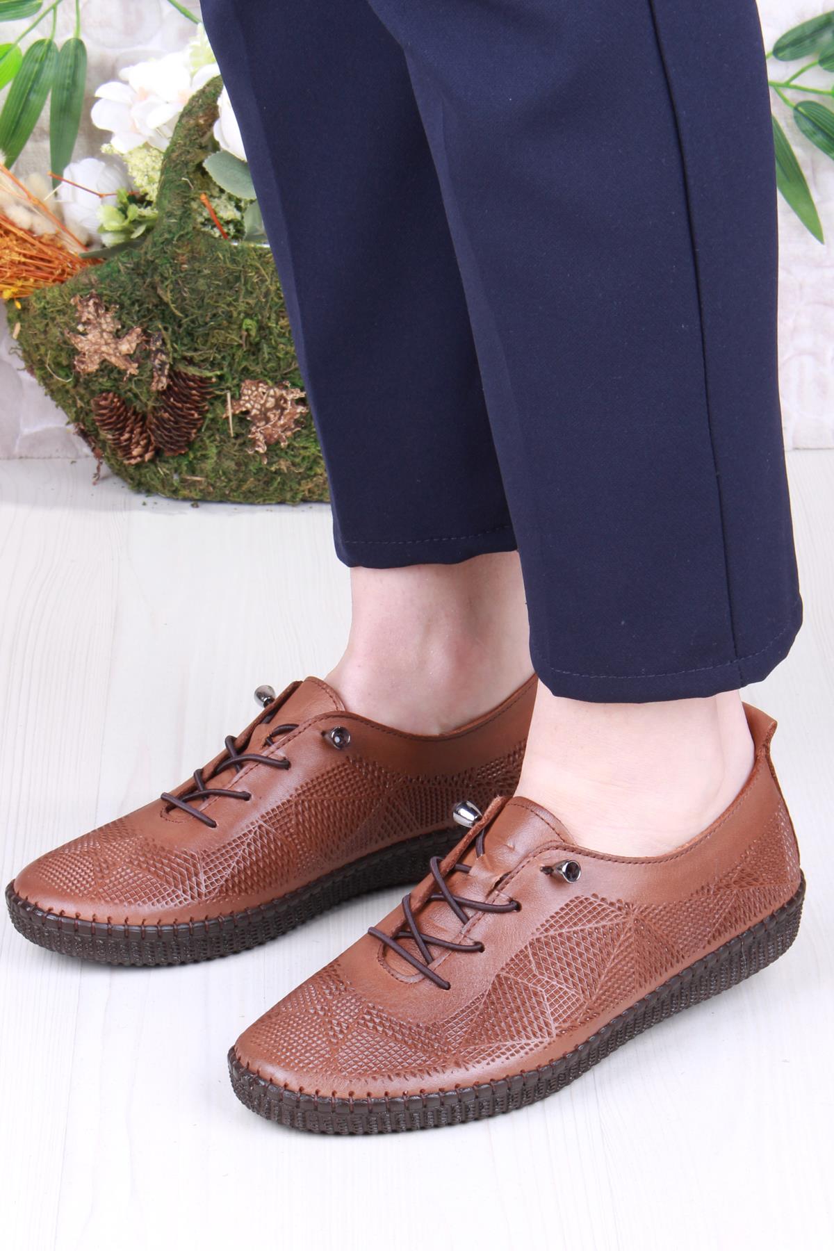 427892 Anatomik Rahat Esnek Lastik Bağcıklı Hakiki Deri Kadın Ayakkabı - Görsel 3