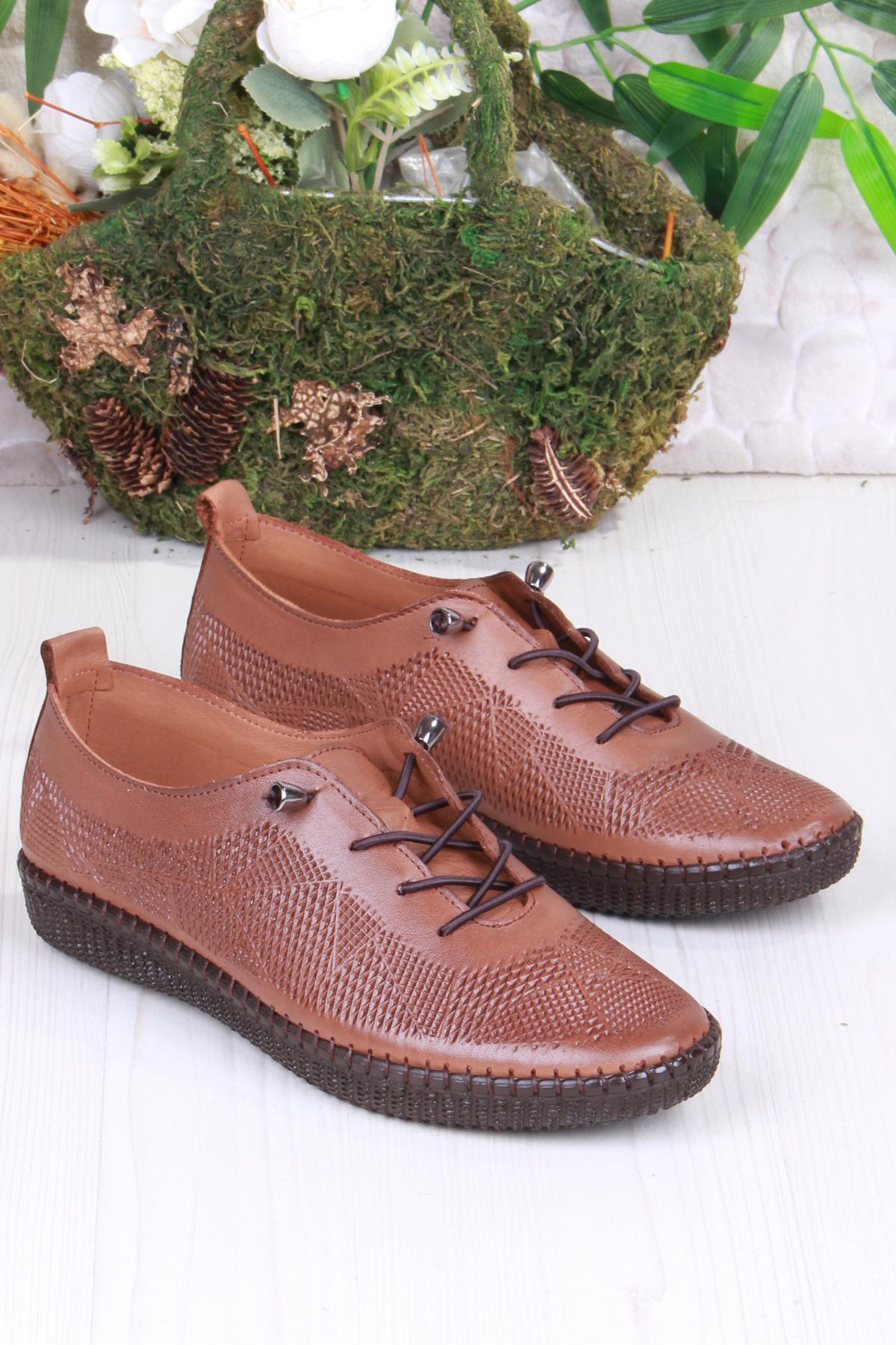 427892 Anatomik Rahat Esnek Lastik Bağcıklı Hakiki Deri Kadın Ayakkabı - Görsel 4
