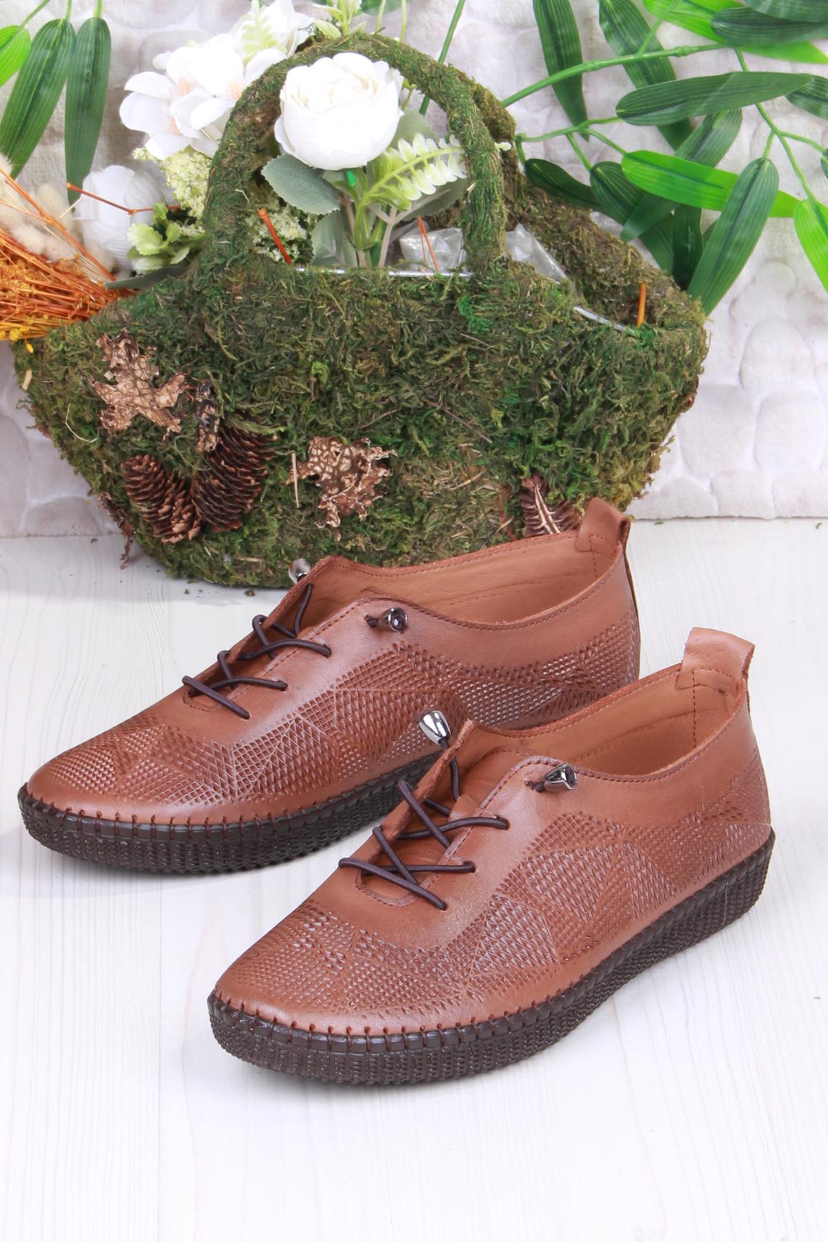 427892 Anatomik Rahat Esnek Lastik Bağcıklı Hakiki Deri Kadın Ayakkabı - Görsel 5