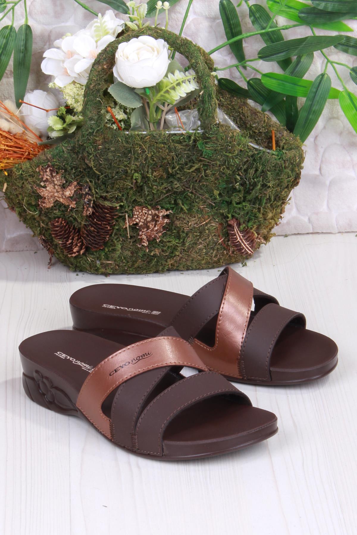 Ceyo Ceyo Kahverengi Flora-13 Kahve Rahat Ortapedik Kadın Terlik Sandalet & Terlik | Flo Kahverengi - 4. görsel
