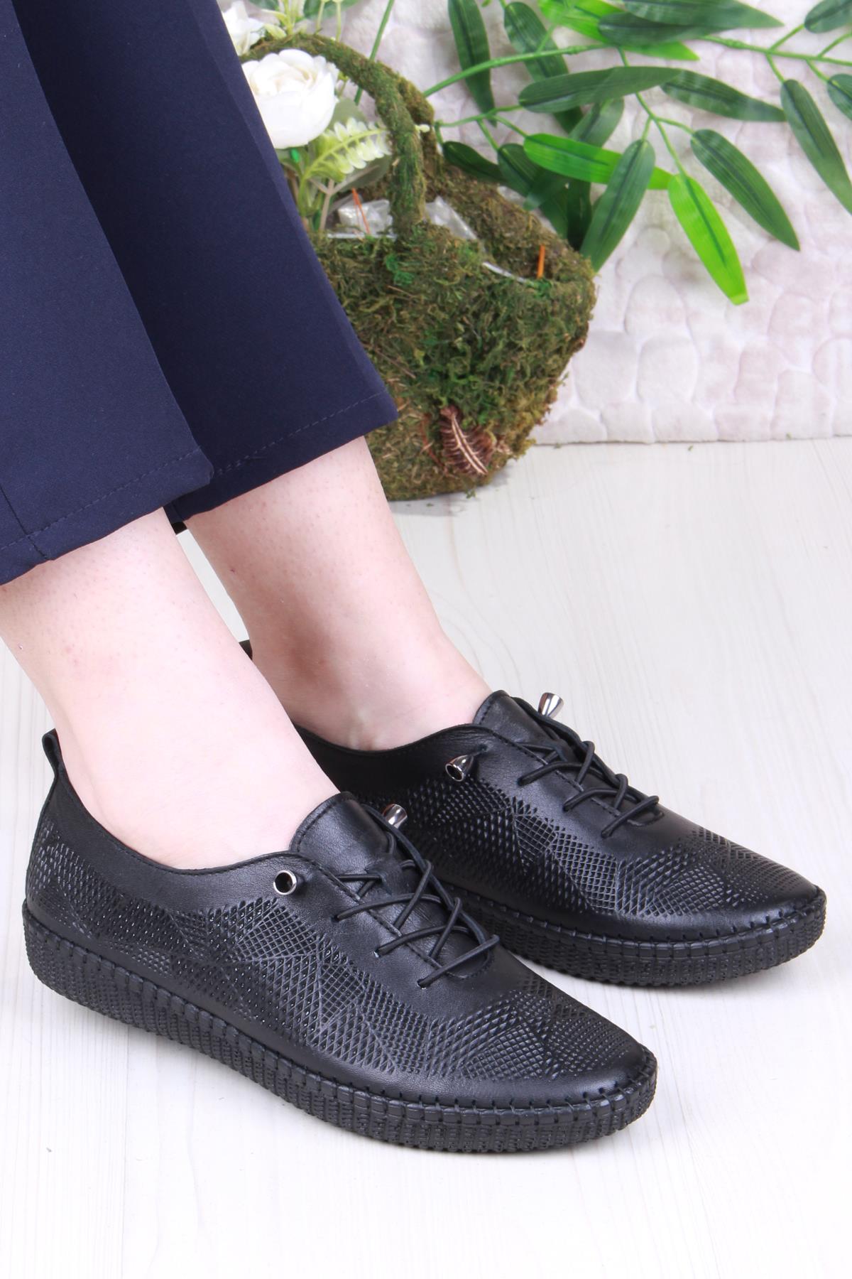 427892 Anatomik Rahat Esnek Lastik Bağcıklı Hakiki Deri Kadın Ayakkabı - Görsel 2