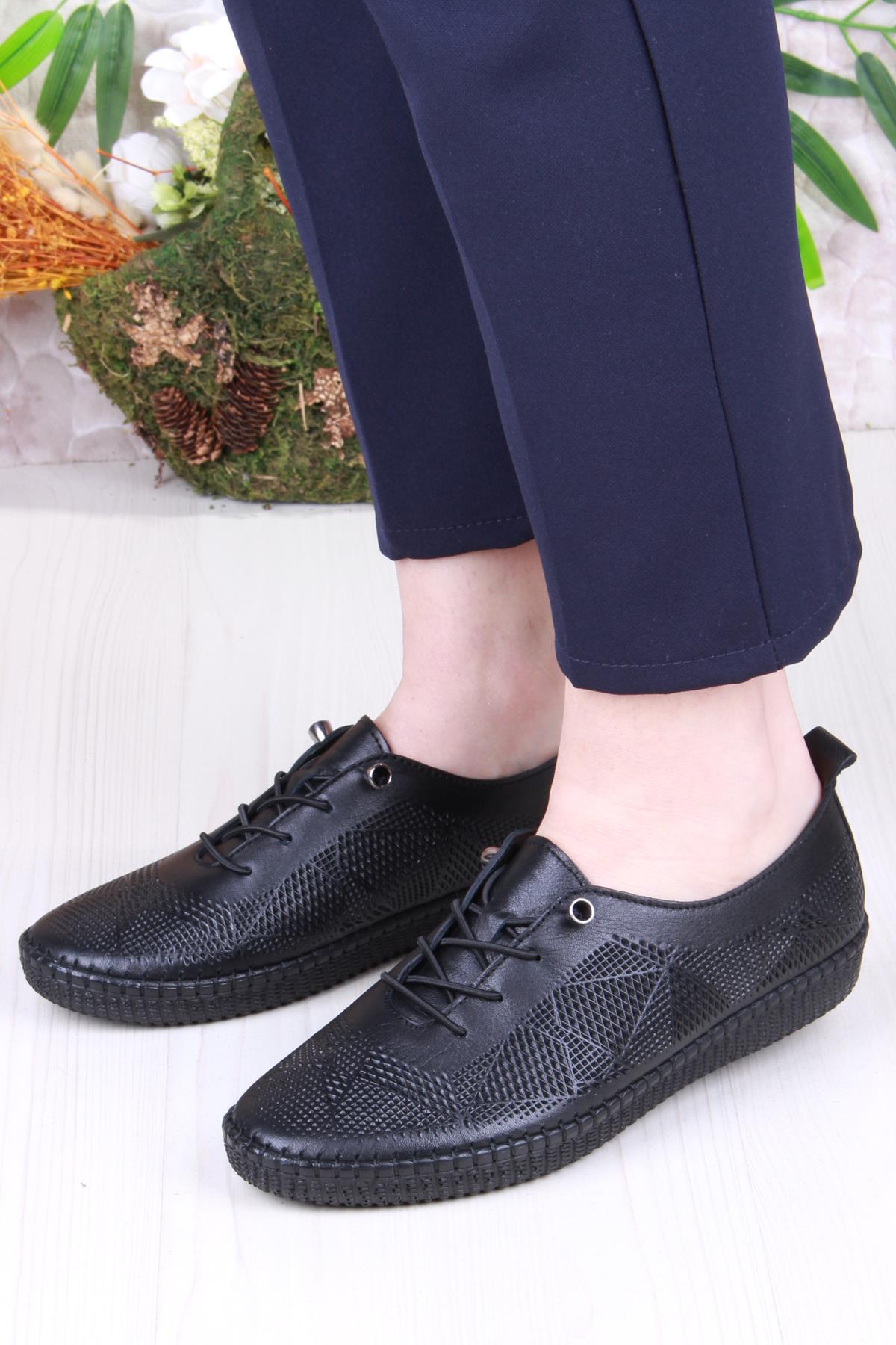 427892 Anatomik Rahat Esnek Lastik Bağcıklı Hakiki Deri Kadın Ayakkabı - Görsel 3