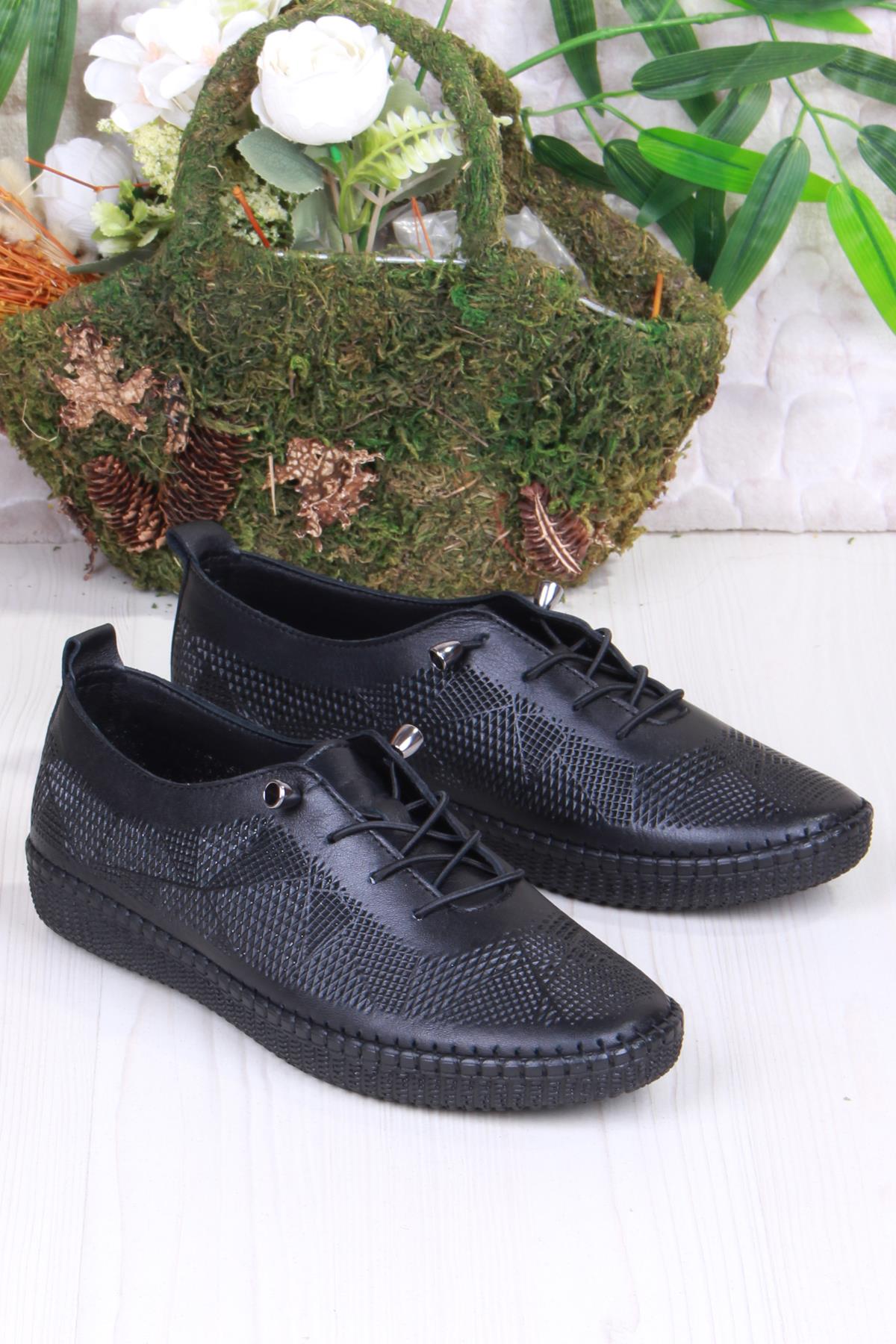 427892 Anatomik Rahat Esnek Lastik Bağcıklı Hakiki Deri Kadın Ayakkabı - Görsel 4