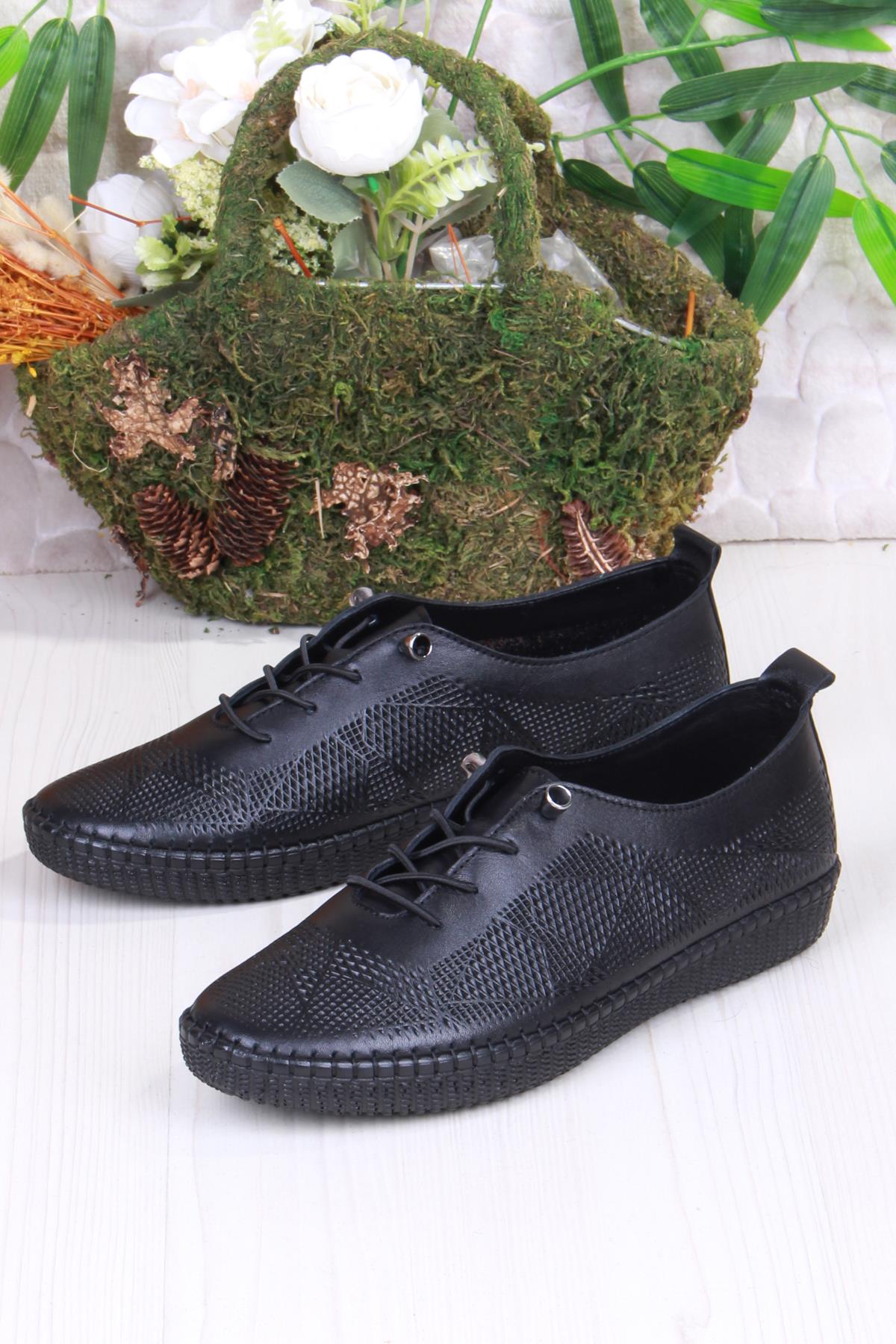 427892 Anatomik Rahat Esnek Lastik Bağcıklı Hakiki Deri Kadın Ayakkabı - Görsel 5