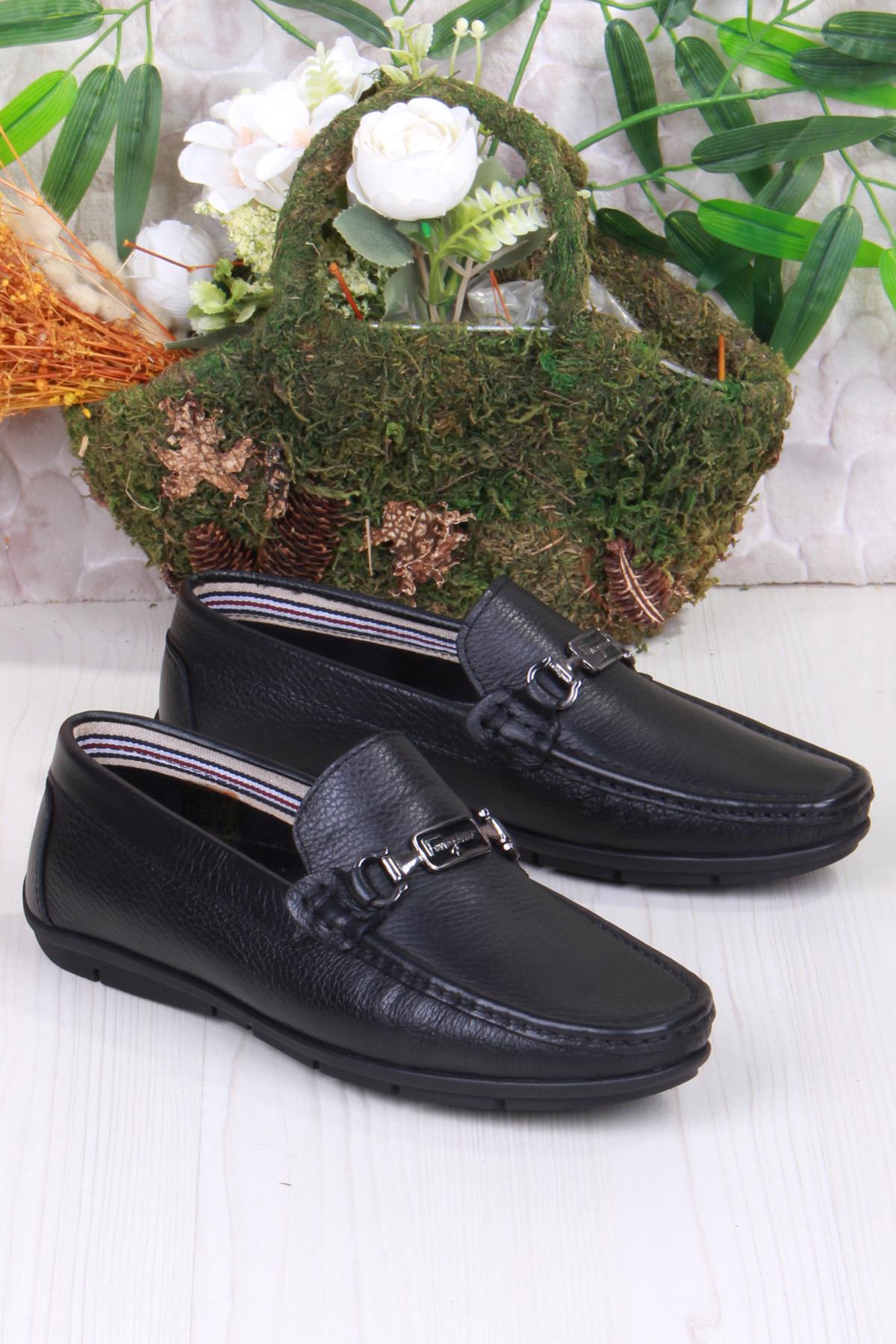 31090 Siyah Deri Hakiki Deri Loafer Erkek Babet Erkek Ayakkabı - Görsel 2