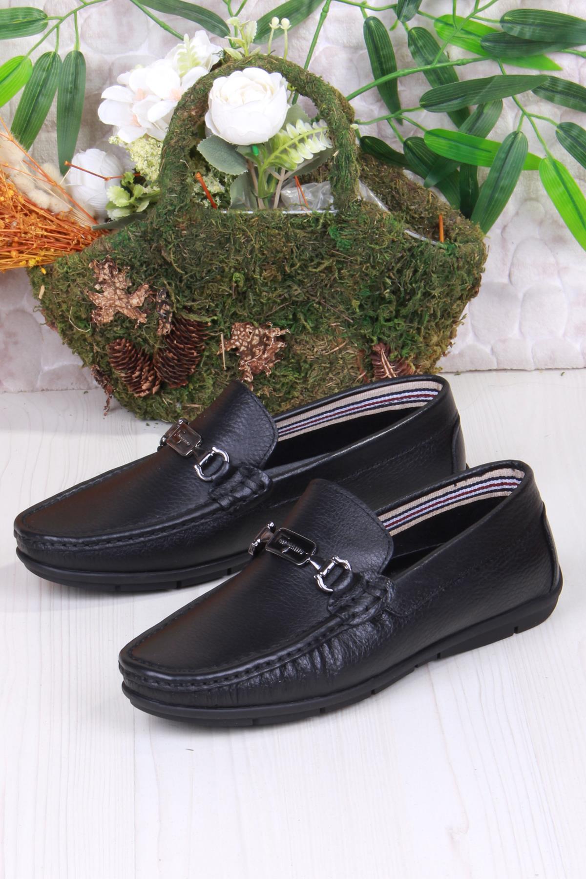 31090 Siyah Deri Hakiki Deri Loafer Erkek Babet Erkek Ayakkabı - Görsel 3