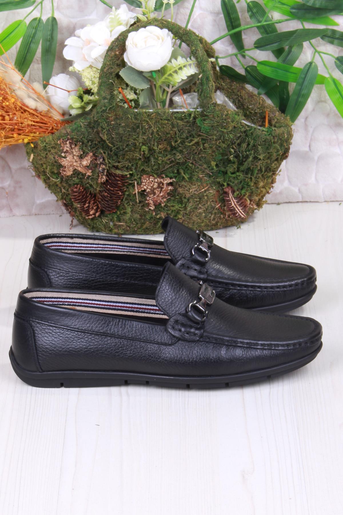 31090 Siyah Deri Hakiki Deri Loafer Erkek Babet Erkek Ayakkabı - Görsel 4