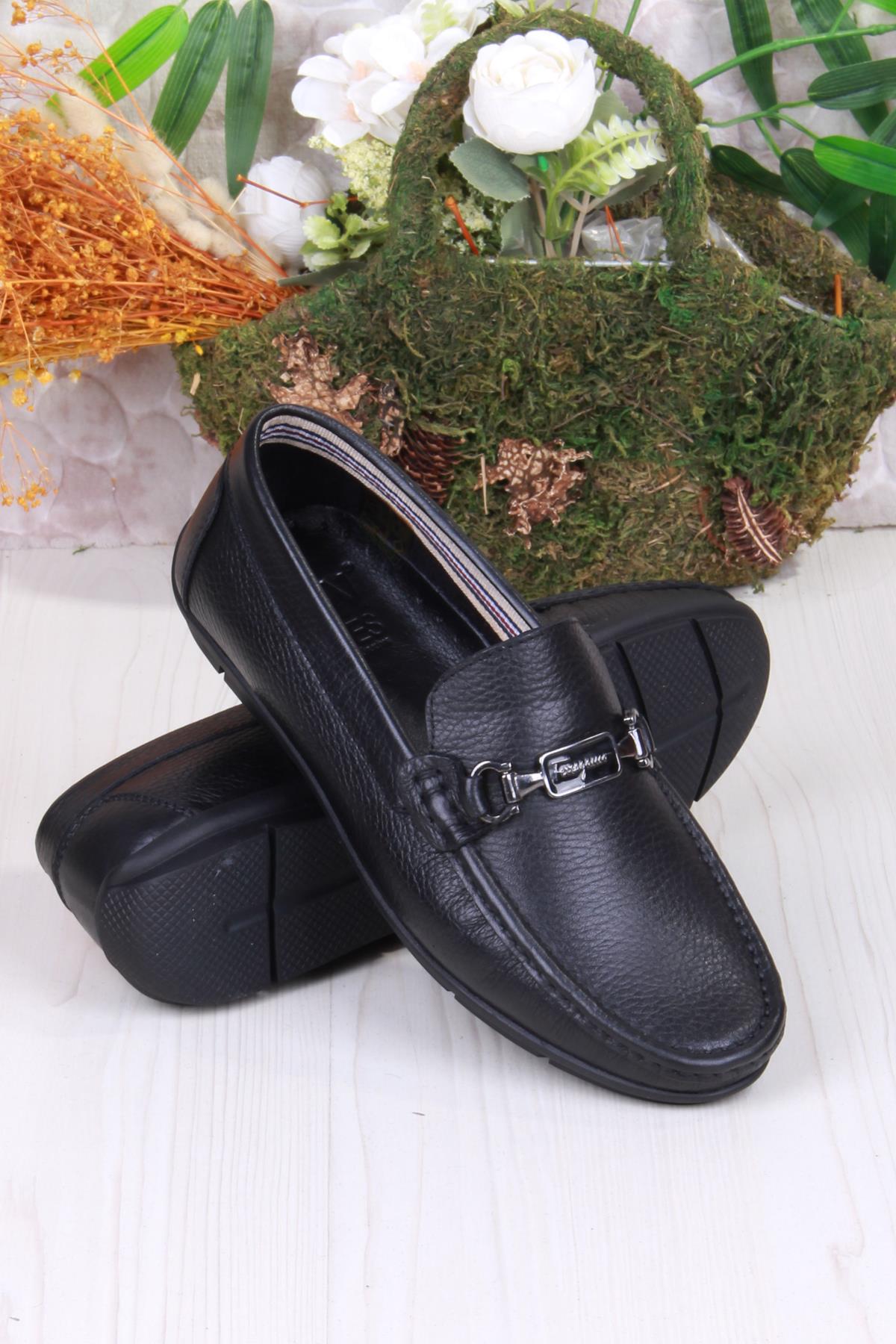 31090 Siyah Deri Hakiki Deri Loafer Erkek Babet Erkek Ayakkabı - Görsel 5