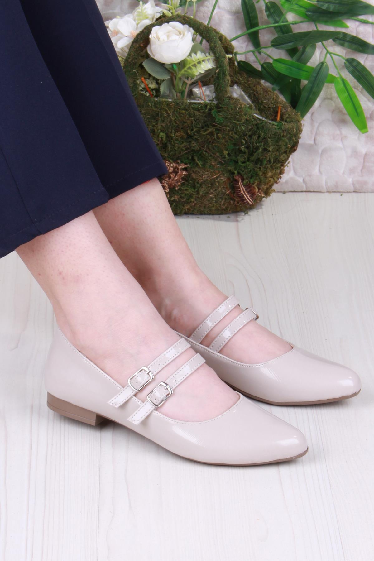 01-410 Rahat Çift Tokalı Kadın Babet Kadın Ayakkabı - Görsel 2