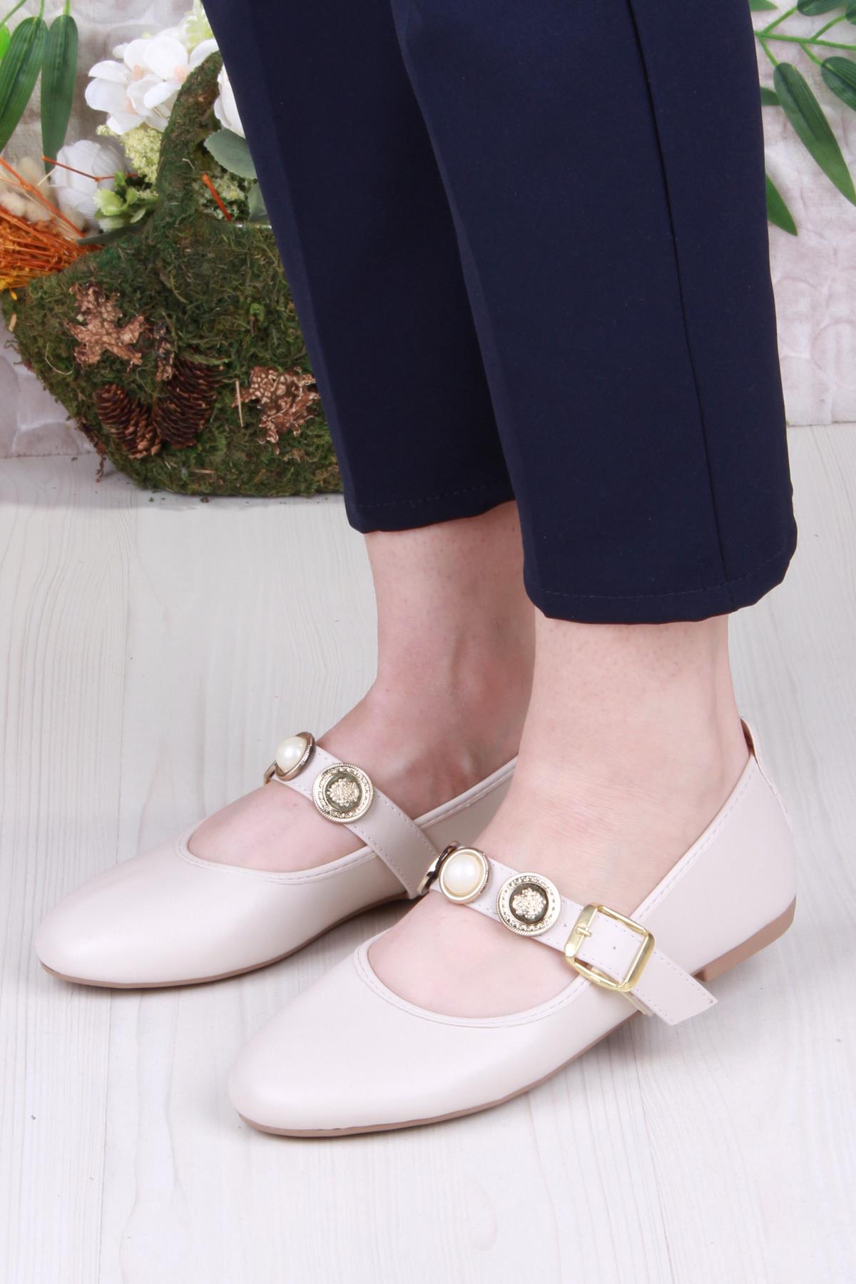 01-633 Soft Toka Detaylı Şık Ev İş Ofis Rahat Günlük Ayakkabı Kadın Babet - Görsel 3