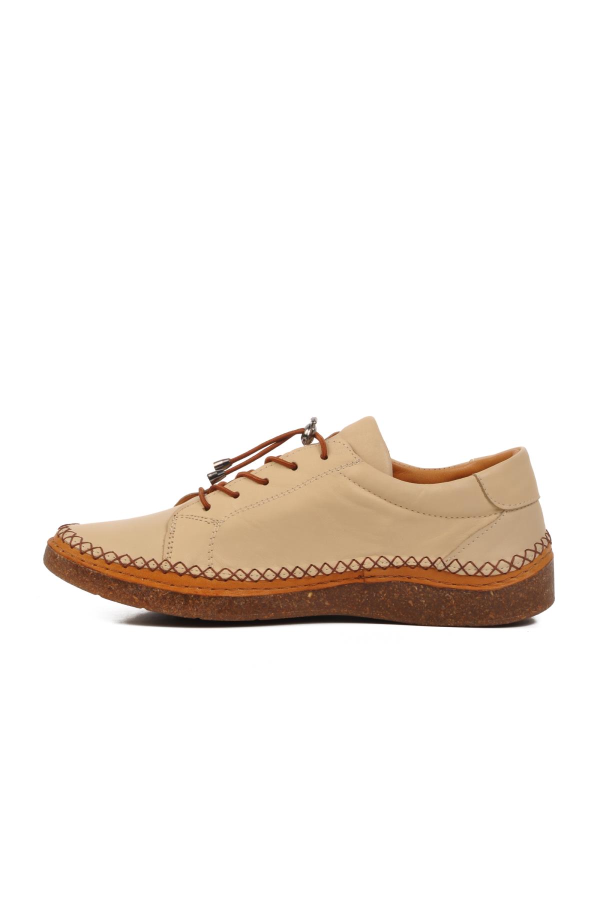 Bej Hakiki Deri Anatomik Kadın Casual Ayakkabı AY8207 Z - Görsel 3
