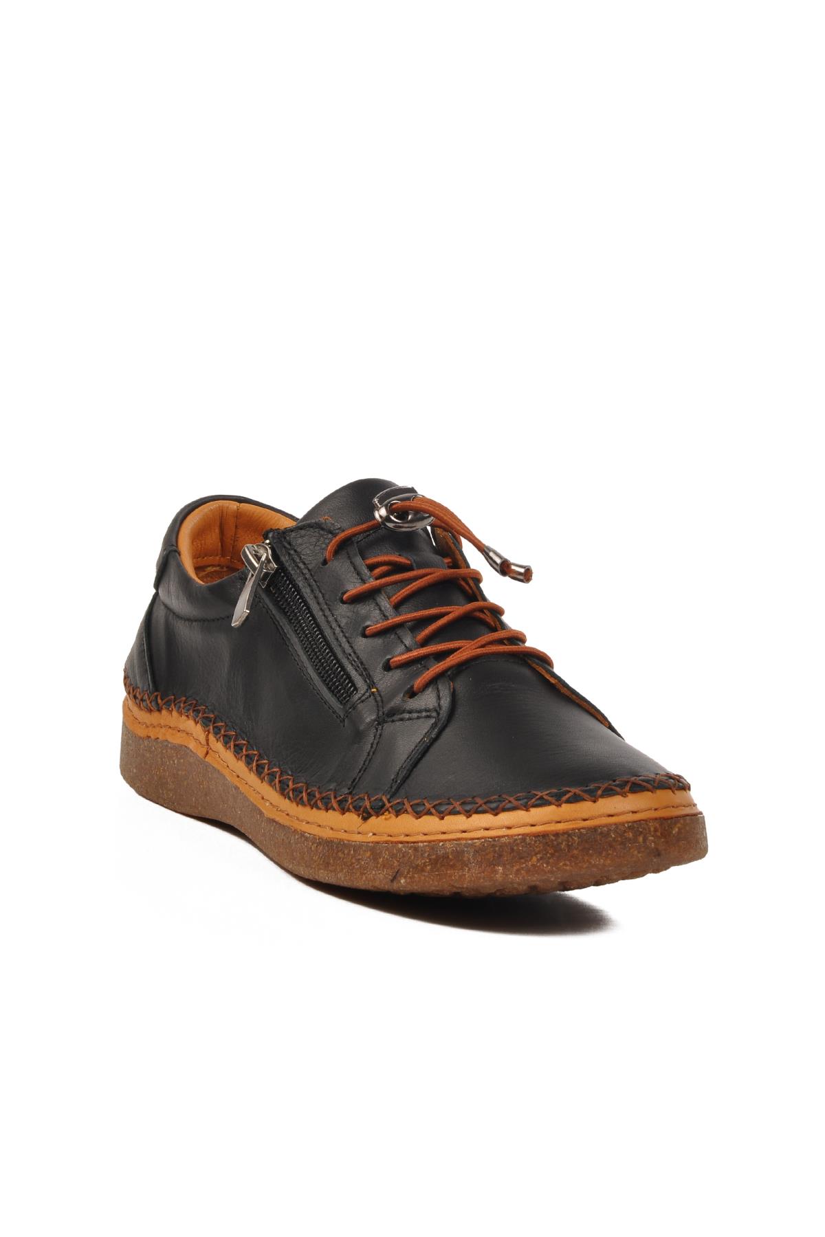 Siyah Hakiki Deri Anatomik Kadın Casual Ayakkabı AY8207 Z - Görsel 2