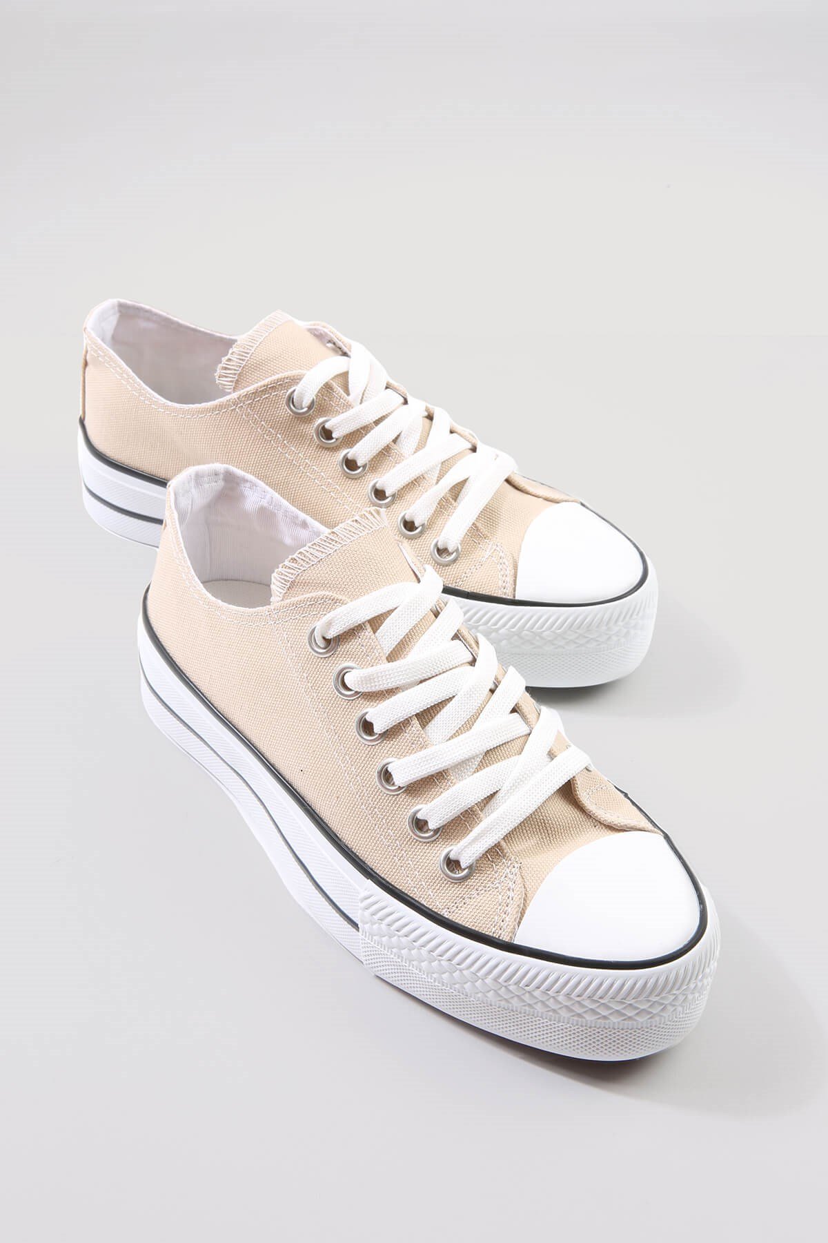 Kadın Kalın Tabanlı Keten Spor Ayakkabı BEJ - Görsel 2