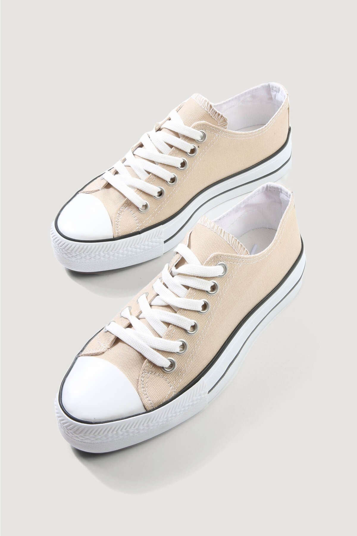 Kadın Kalın Tabanlı Keten Spor Ayakkabı BEJ - Görsel 4