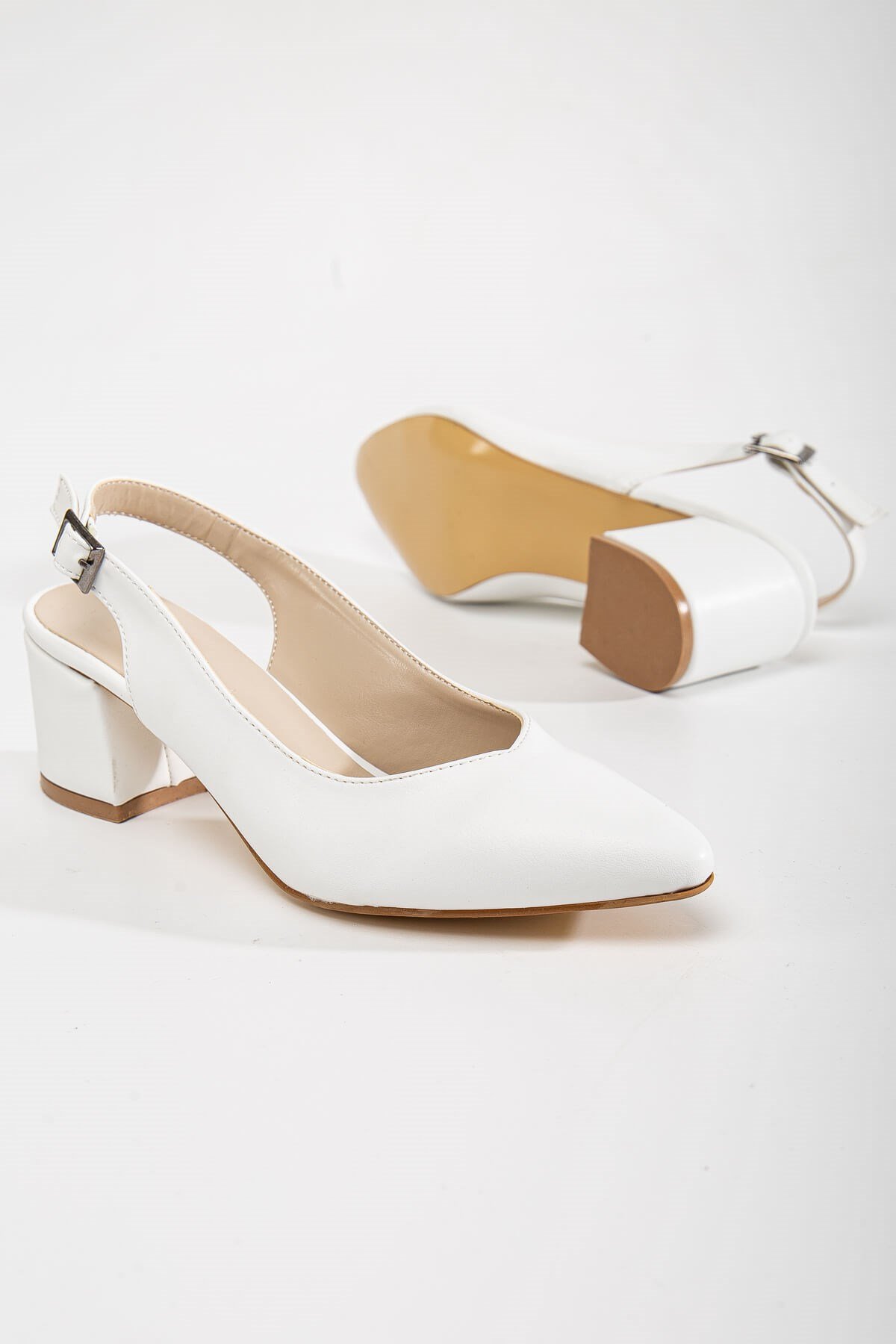 Arkası Açık Kadın Topuklu Ayakabı 41-42 BEYAZ CİLT - Görsel 4