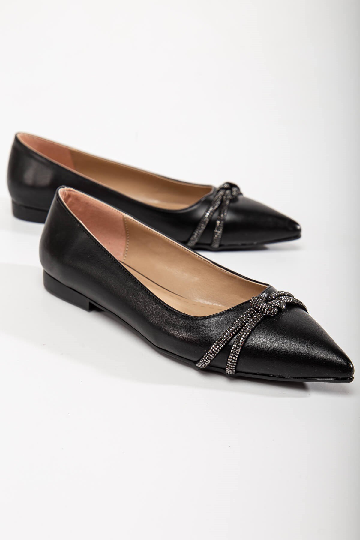 Önden Düğüm Taşlı Kadın Babet SİYAH CİLT - Görsel 2