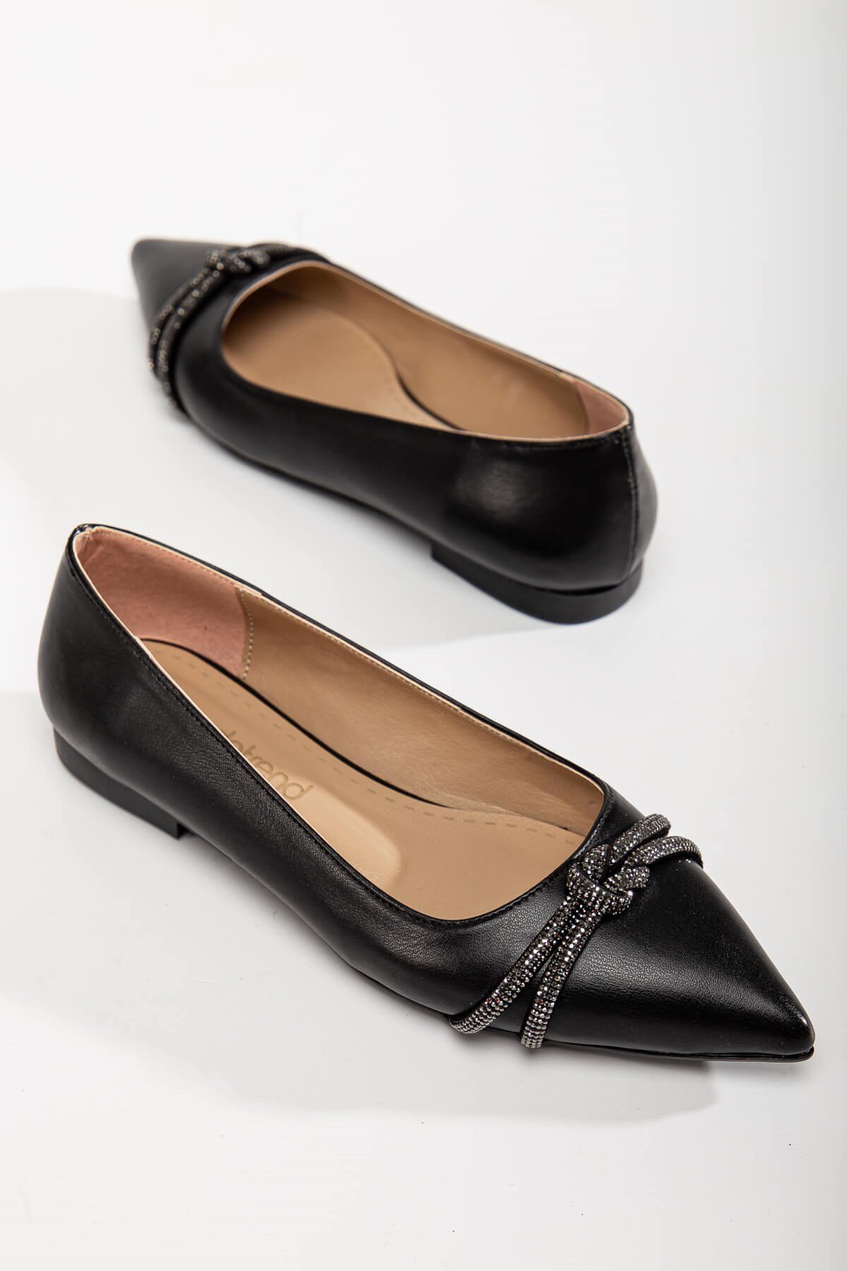 Önden Düğüm Taşlı Kadın Babet SİYAH CİLT - Görsel 4