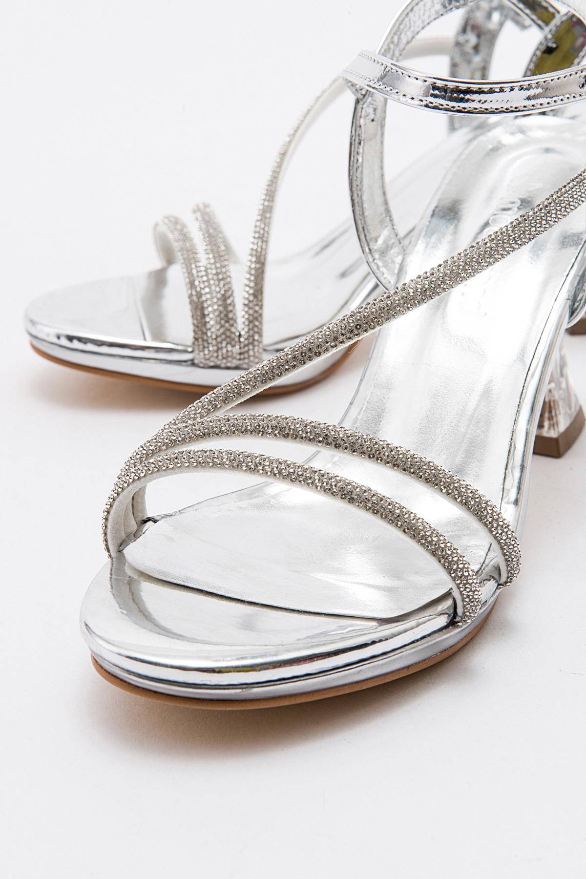 Kadın Taşlı Topuklu Sandalet GÜMÜŞ AYNA - Görsel 4
