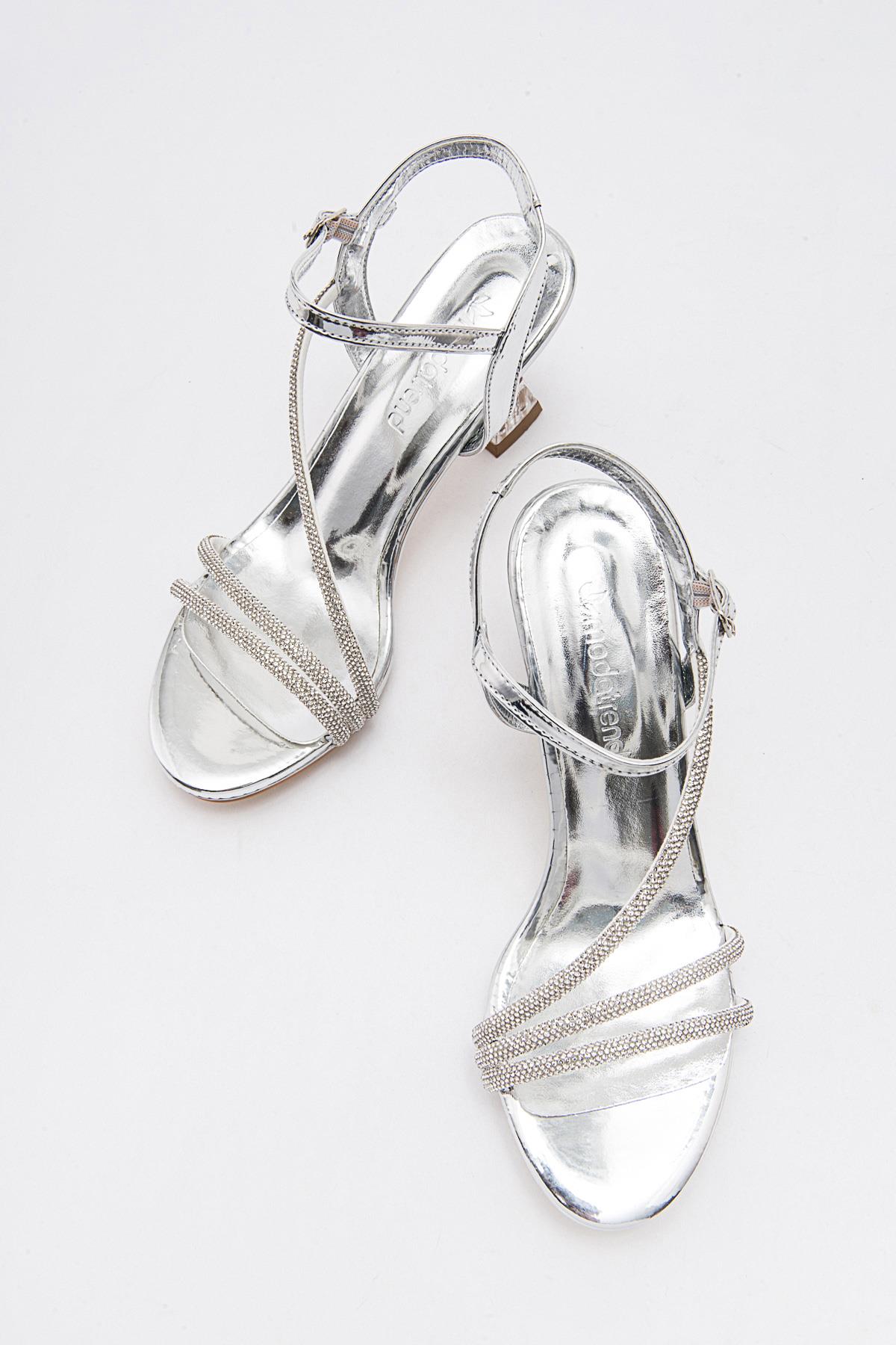Kadın Taşlı Topuklu Sandalet GÜMÜŞ AYNA - Görsel 6
