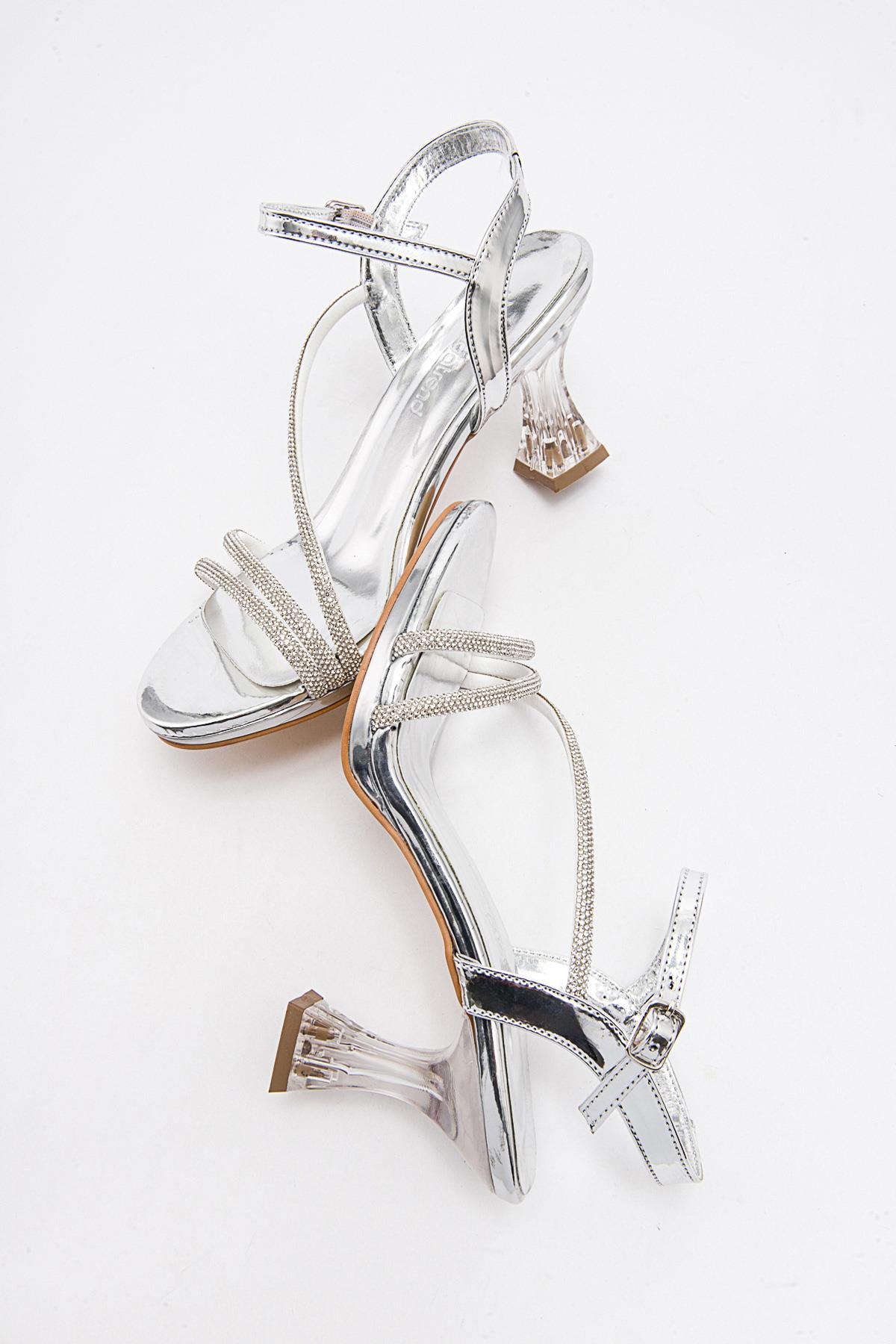 Kadın Taşlı Topuklu Sandalet GÜMÜŞ AYNA - Görsel 7