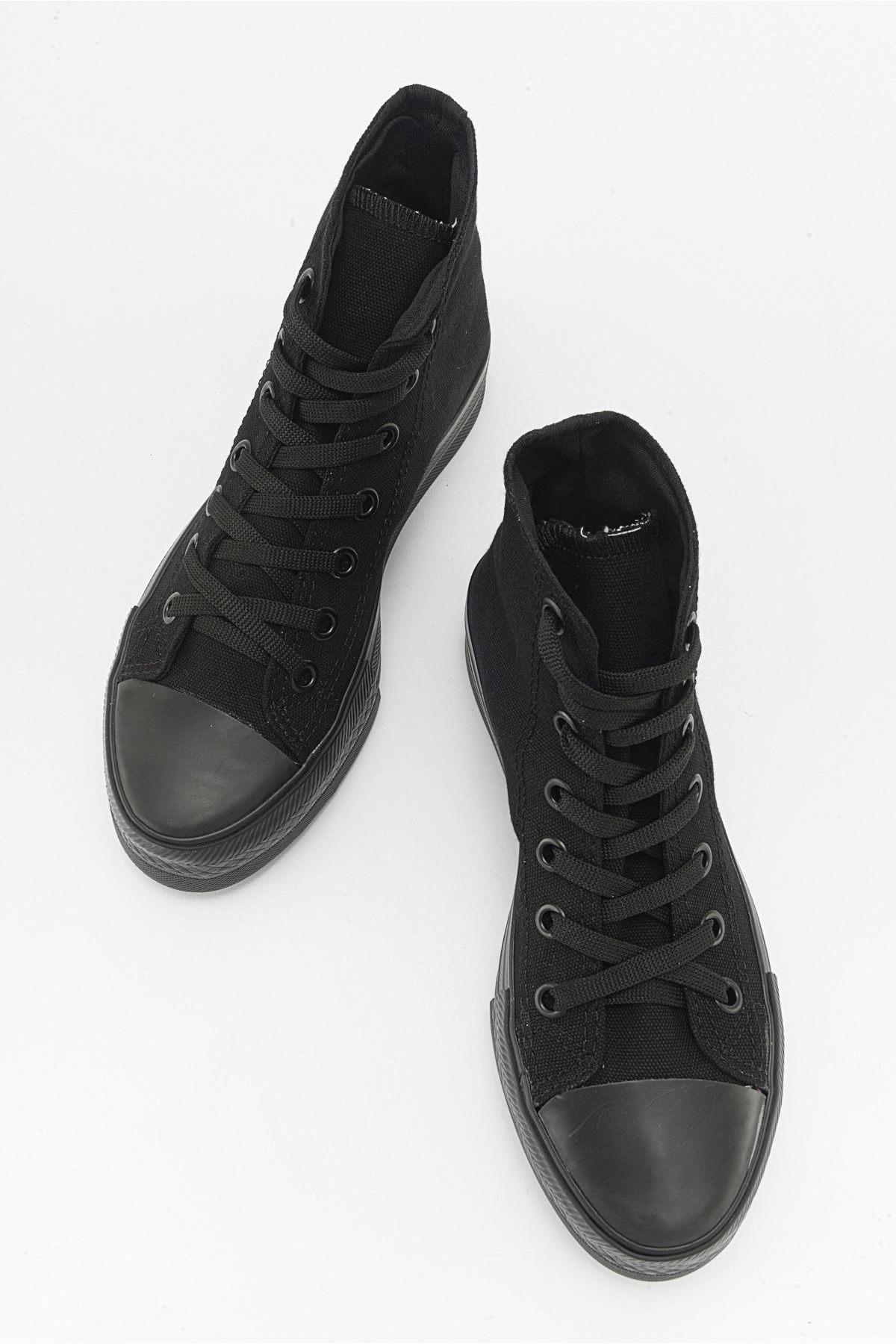 Kalın Tabanlı Uzun Keten Kadın Spor Ayakkabı SİYAH SİYAH - Görsel 6