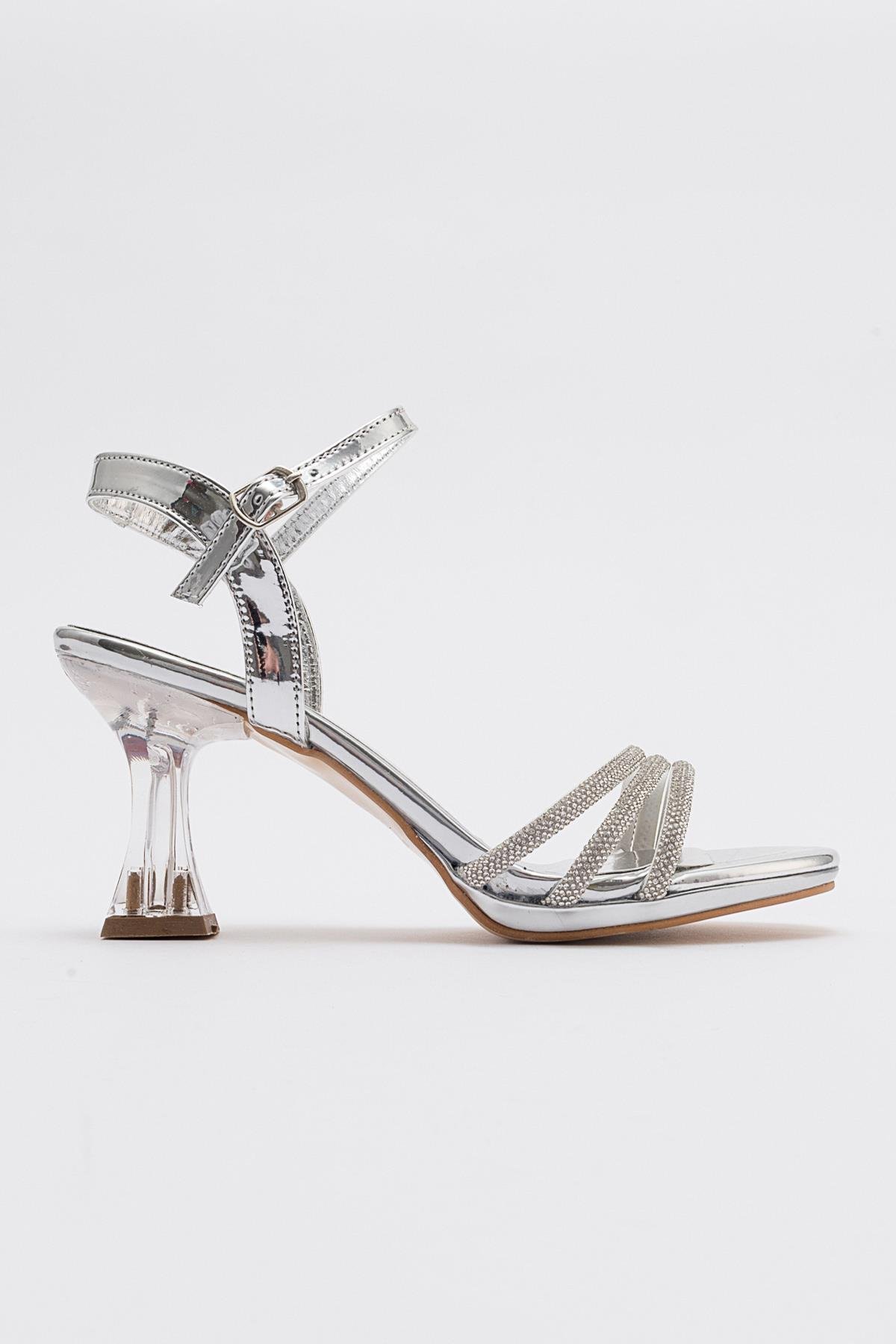 Kadın Taşlı Topuklu Sandalet GÜMÜŞ AYNA - Görsel 3