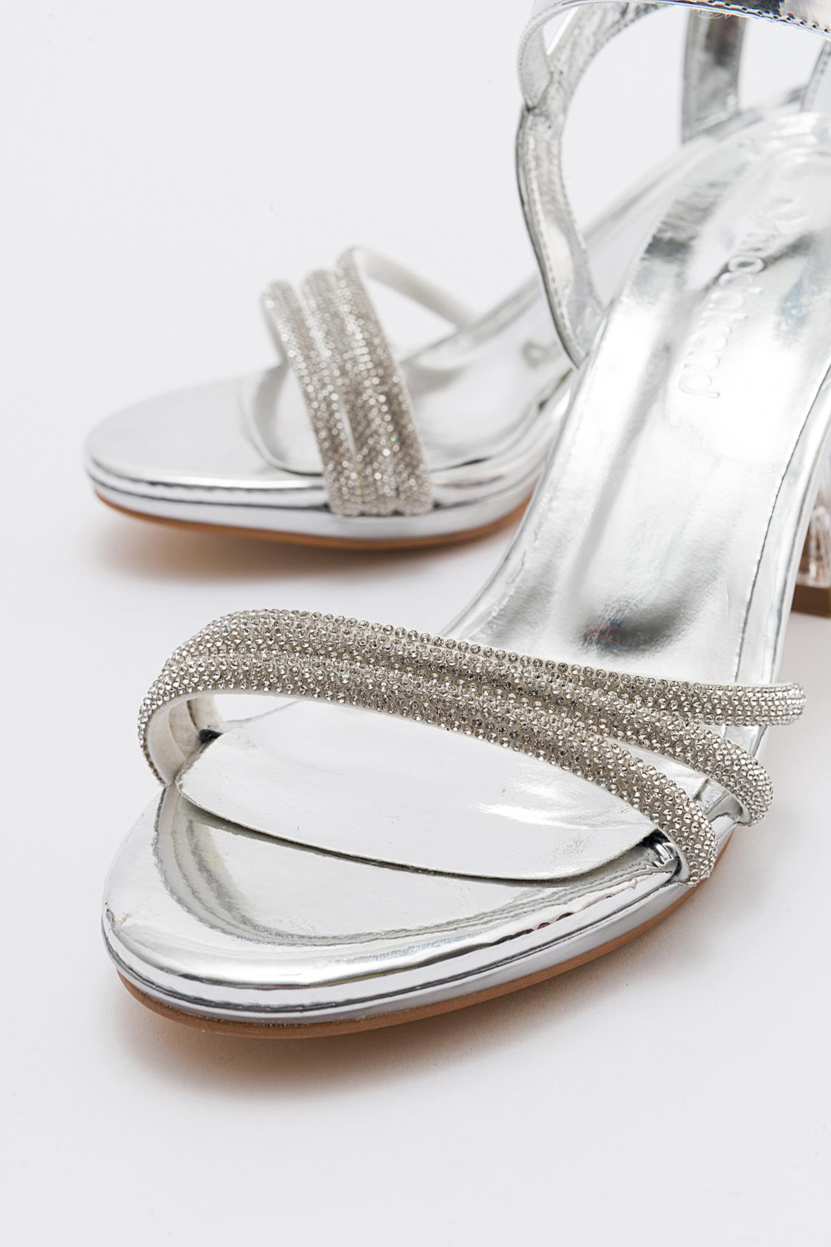 Kadın Taşlı Topuklu Sandalet GÜMÜŞ AYNA - Görsel 4