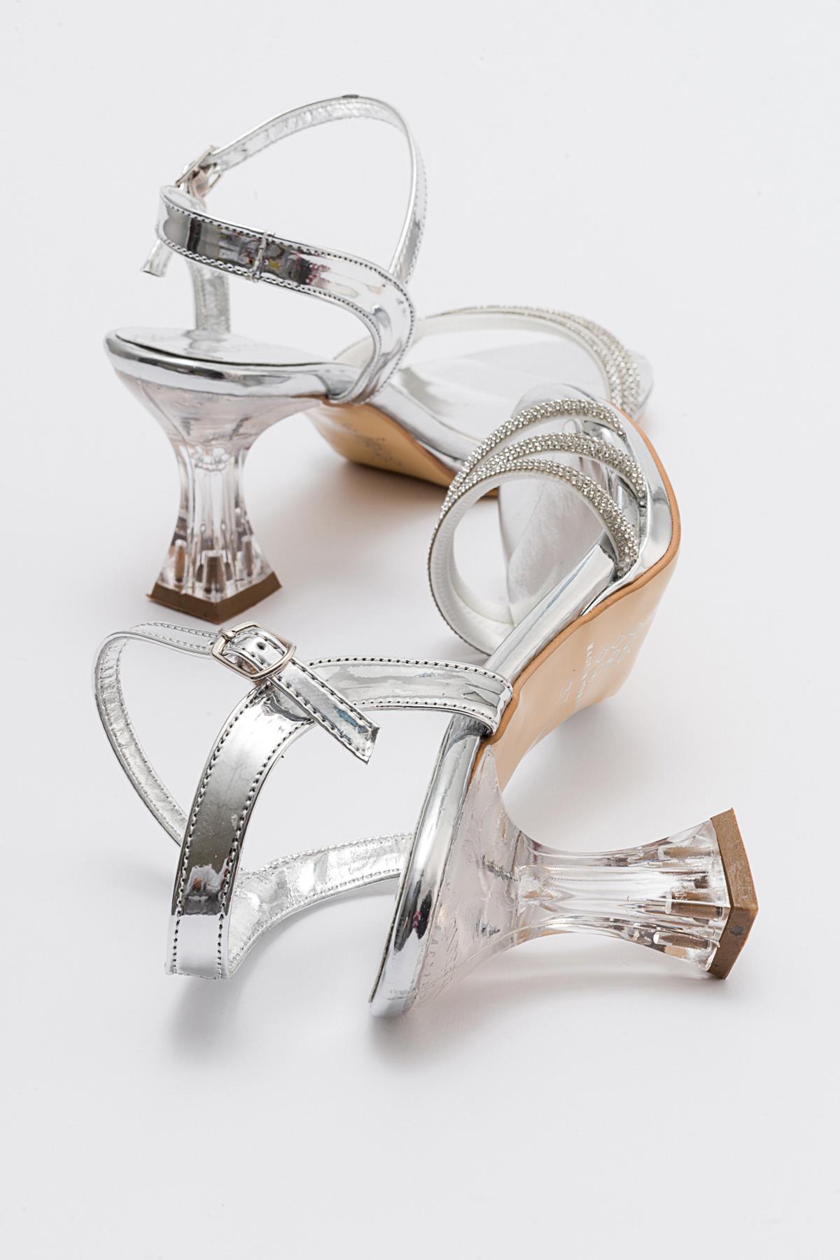 Kadın Taşlı Topuklu Sandalet GÜMÜŞ AYNA - Görsel 5