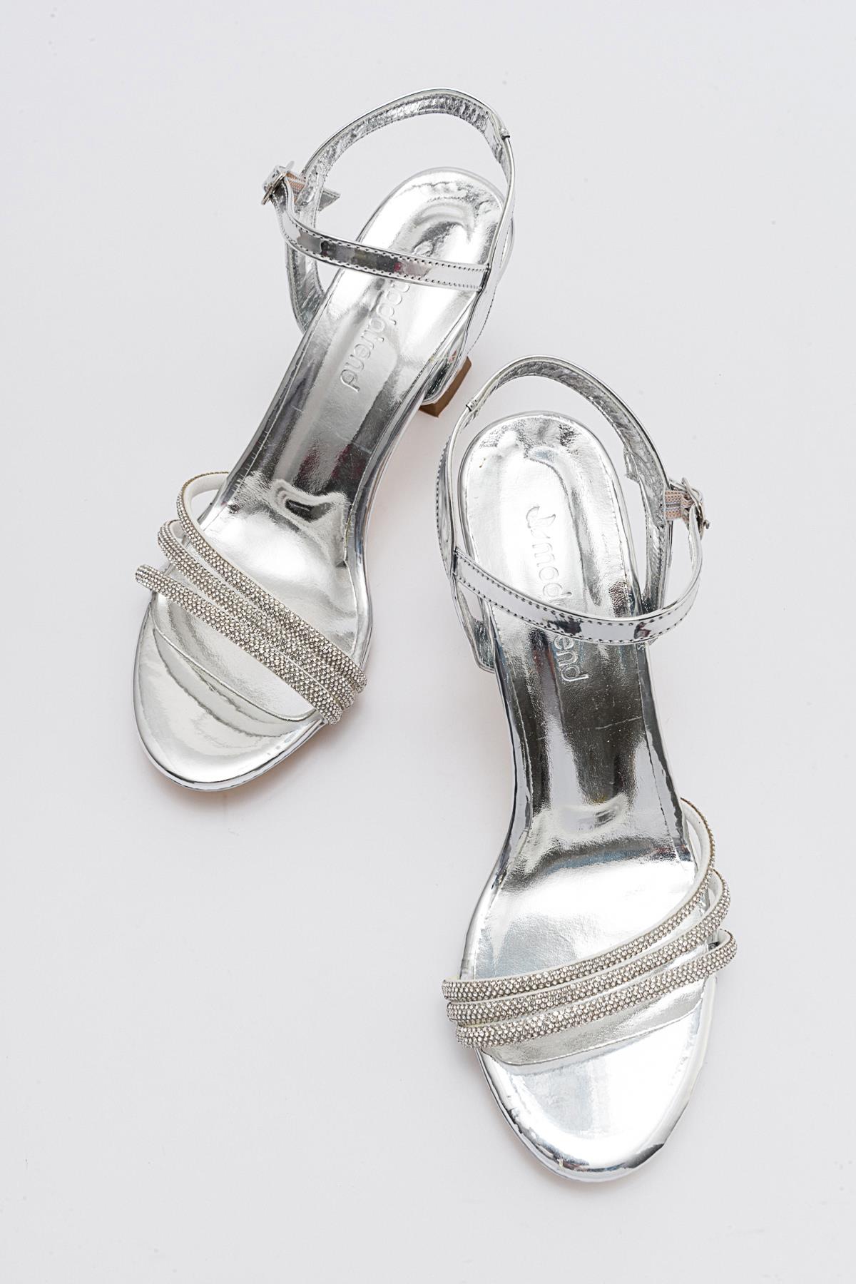 Kadın Taşlı Topuklu Sandalet GÜMÜŞ AYNA - Görsel 6