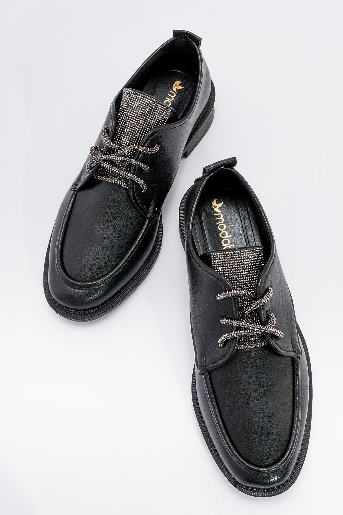 Kaydırmaz Kadın Taşlı Ayakkabı SİYAH CİLT - Görsel 6