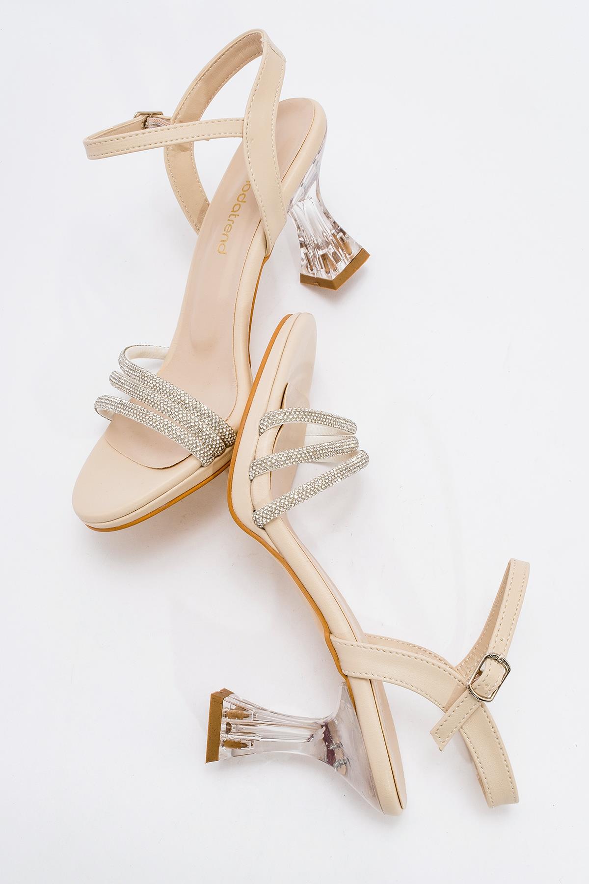 Kadın Taşlı Topuklu Sandalet TEN CİLT - Görsel 7