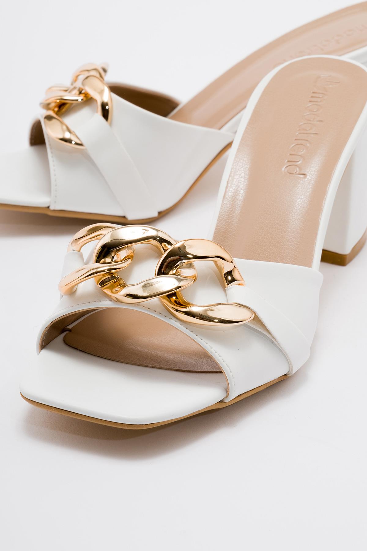 Kadın Tokalı Terlik BEYAZ CİLT - Görsel 4