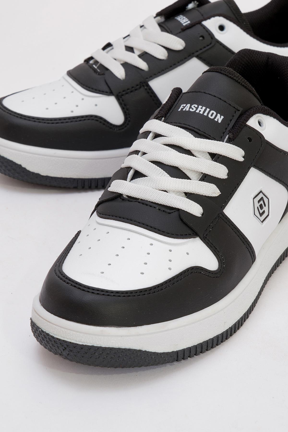 Bağcıklı Erkek Spor Ayakkabı BEYAZ SİYAH - Görsel 4