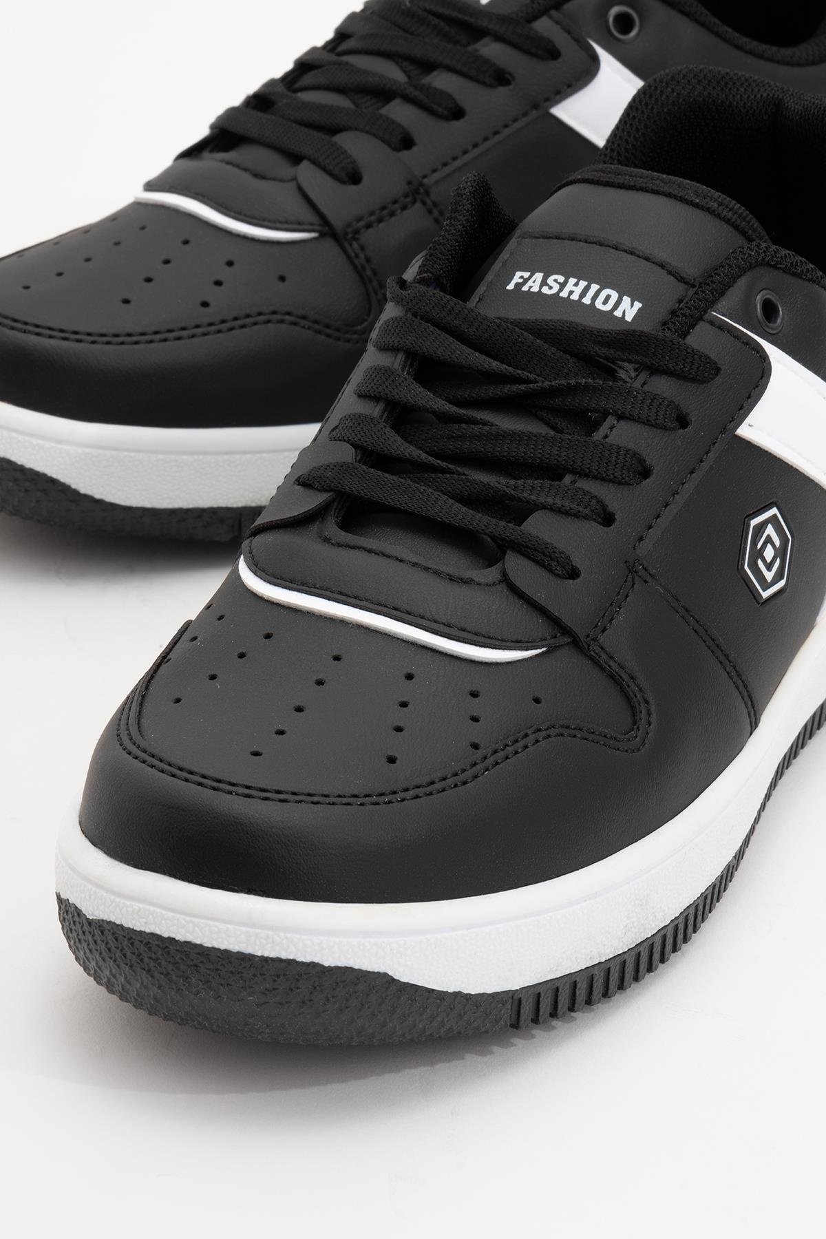 Bağcıklı Erkek Spor Ayakkabı SİYAH BEYAZ - Görsel 4