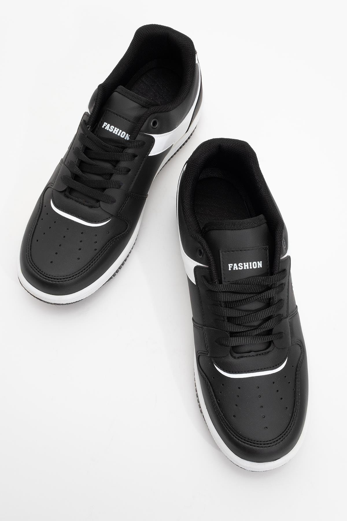 Bağcıklı Erkek Spor Ayakkabı SİYAH BEYAZ - Görsel 6