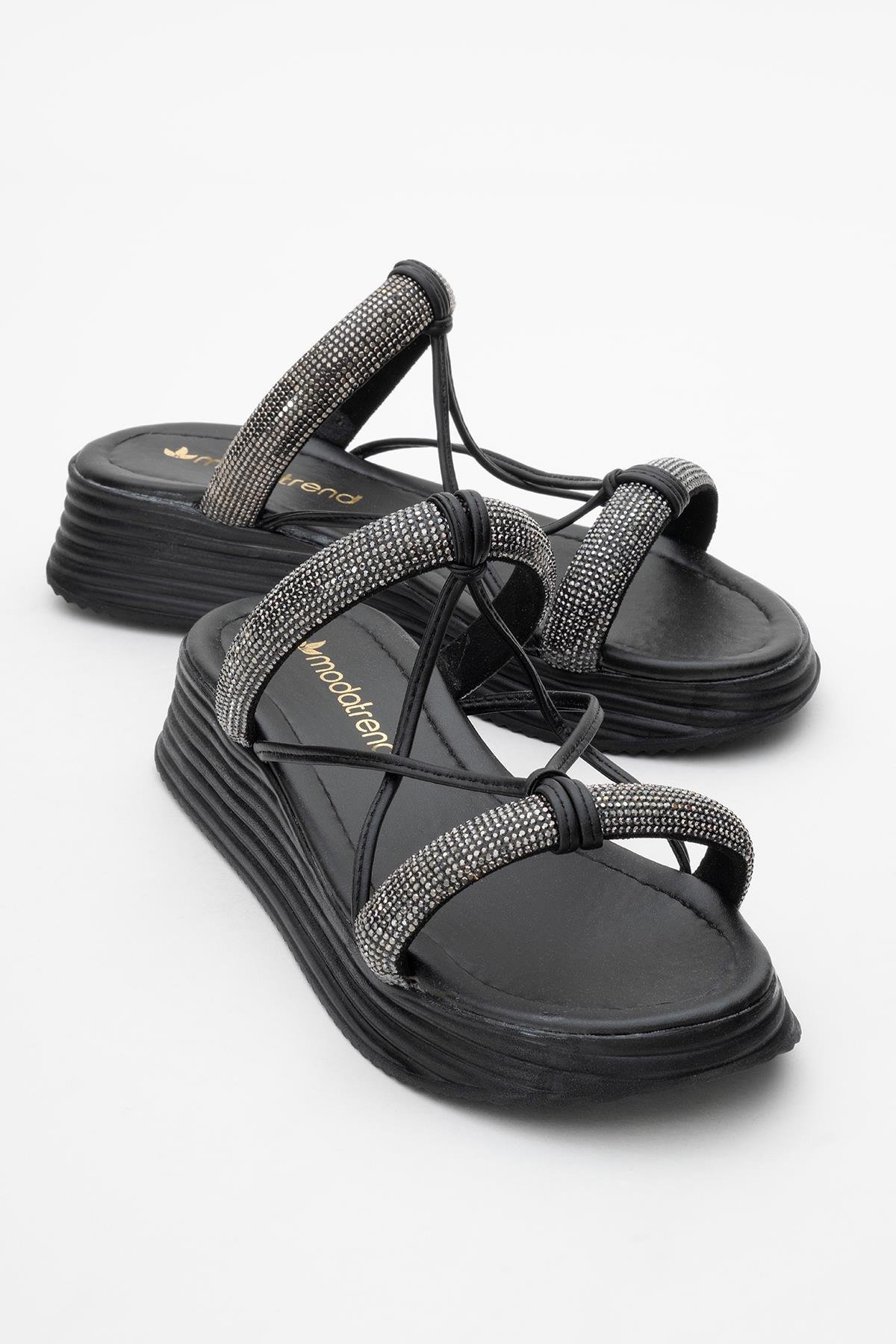 Kadın Taşlı Düz Terlik SİYAH SİYAH - Görsel 2